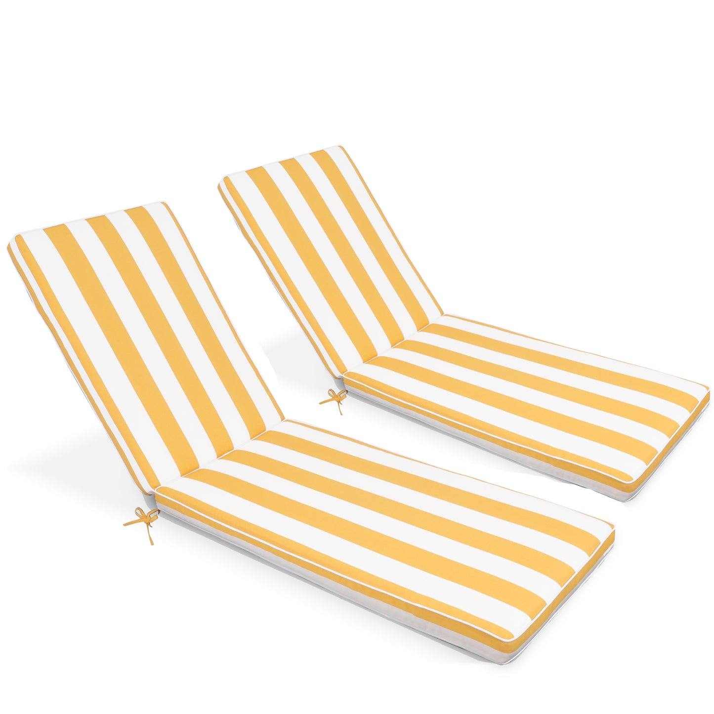 2PCS Set Outdoor Lounge Chair Cushion Replacement Patio Funiture Seat Cushion Chaise Lounge Cushion-yellow/white