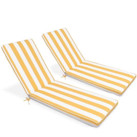 2PCS Set Outdoor Lounge Chair Cushion Replacement Patio Funiture Seat Cushion Chaise Lounge Cushion-yellow/white