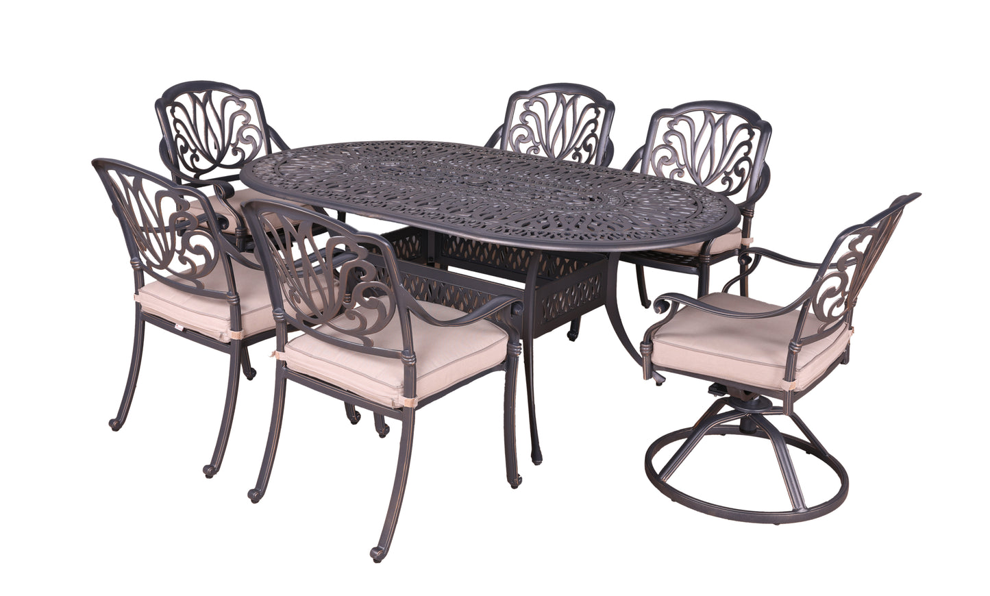 Oval 6 - Person 72" Long Aluminum Dining Set Sunbrella with Cushions