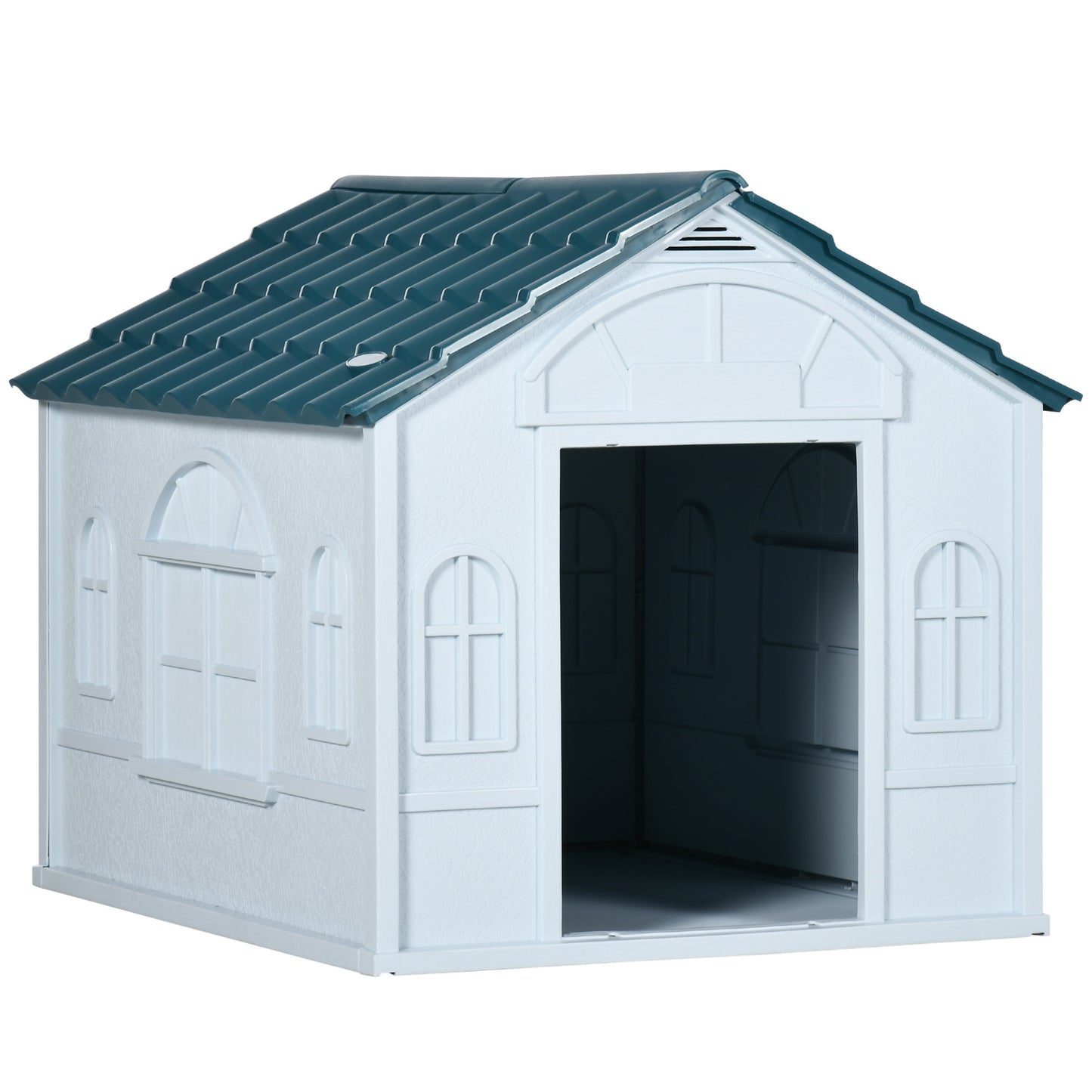 PawHut Plastic Dog House, Water Resistant Puppy Shelter Indoor Outdoor with Door, Easy to Assemble, for Medium and Small Dogs, Blue