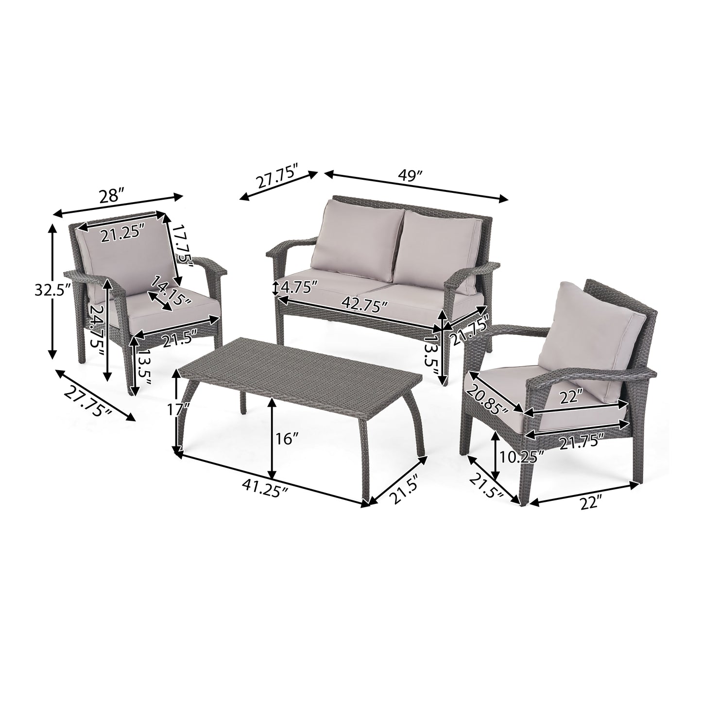 HONOLULU 4PC PE WICKER SET (KD)