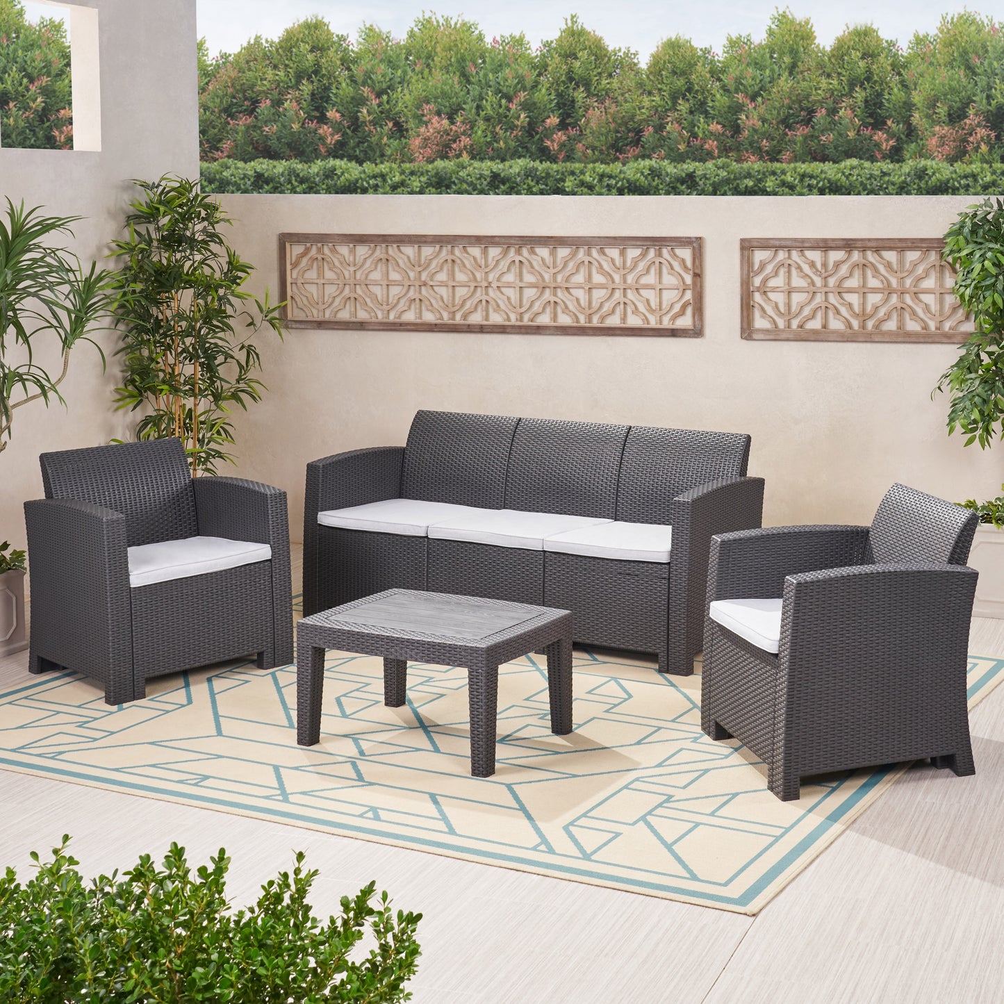 ST. JOHNS 5 SEATER RATTAN STYLE CHAT SET – GREY