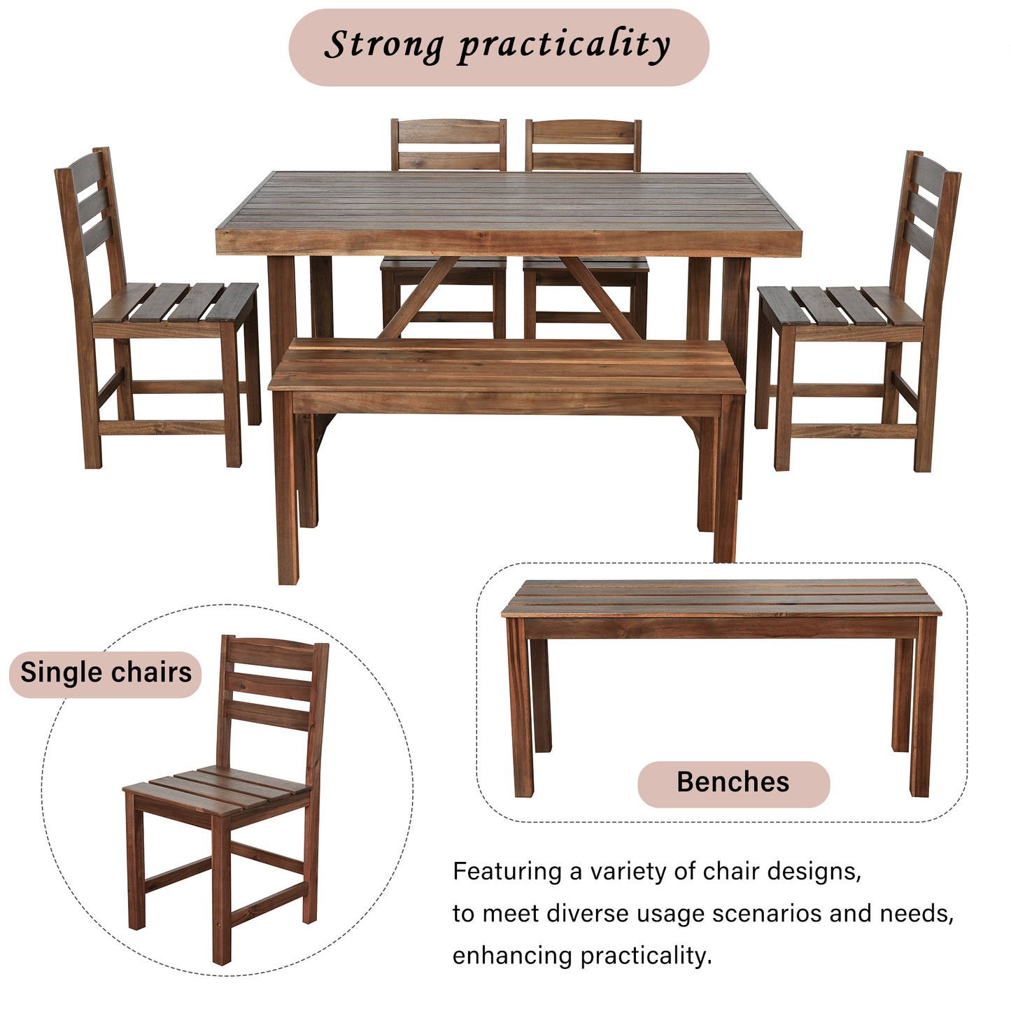 U_Style   High-quality Acacia Wood Outdoor Table and Chair Set, Suitable for Patio, Balcony, Backyard