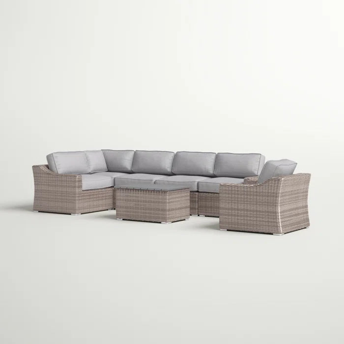 5-Person All-Weather Wicker Sectional Seating Group with Cushions – Fully Assembled