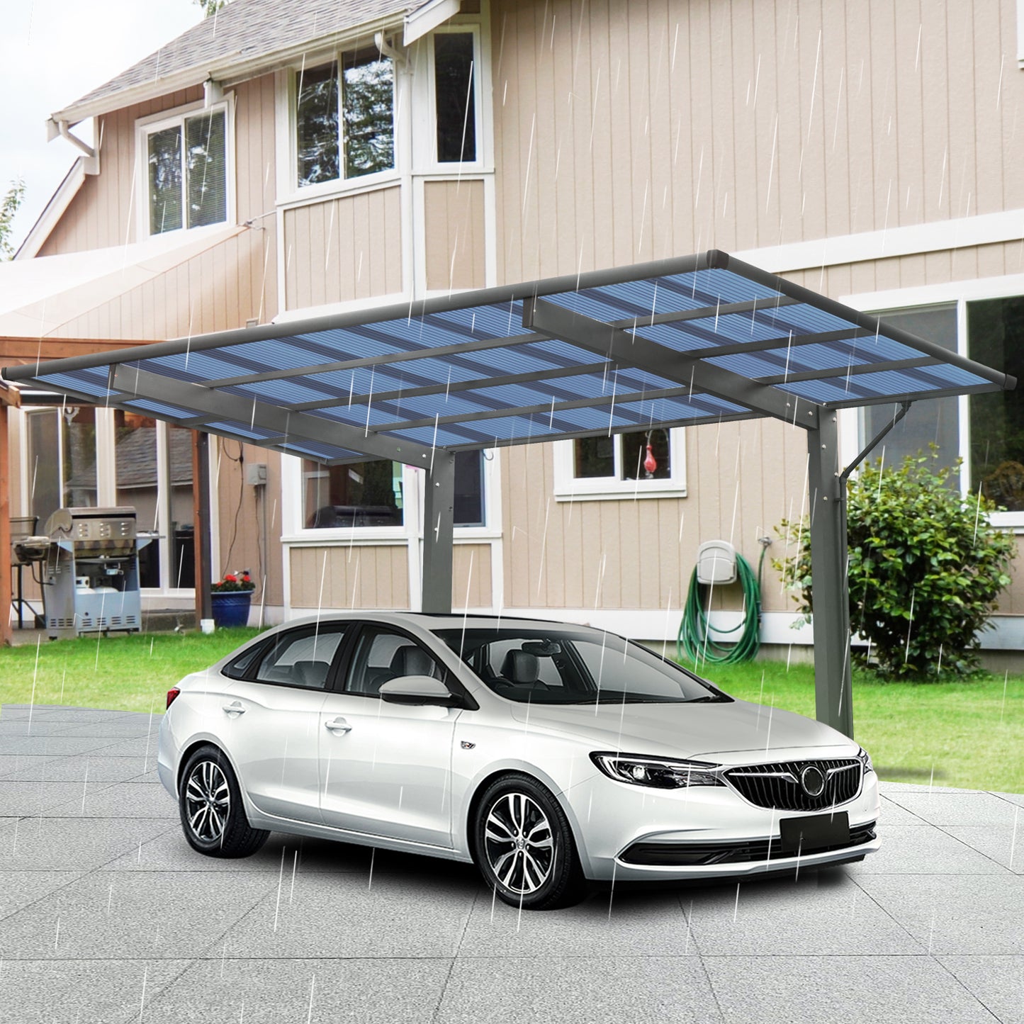 Outdoor Carport, 17.44FT*9FT*11FT Single  Carport Aluminum Metal Frame and Polycarbonate Panels Car Port for Outdoor Driveway Car, Truck