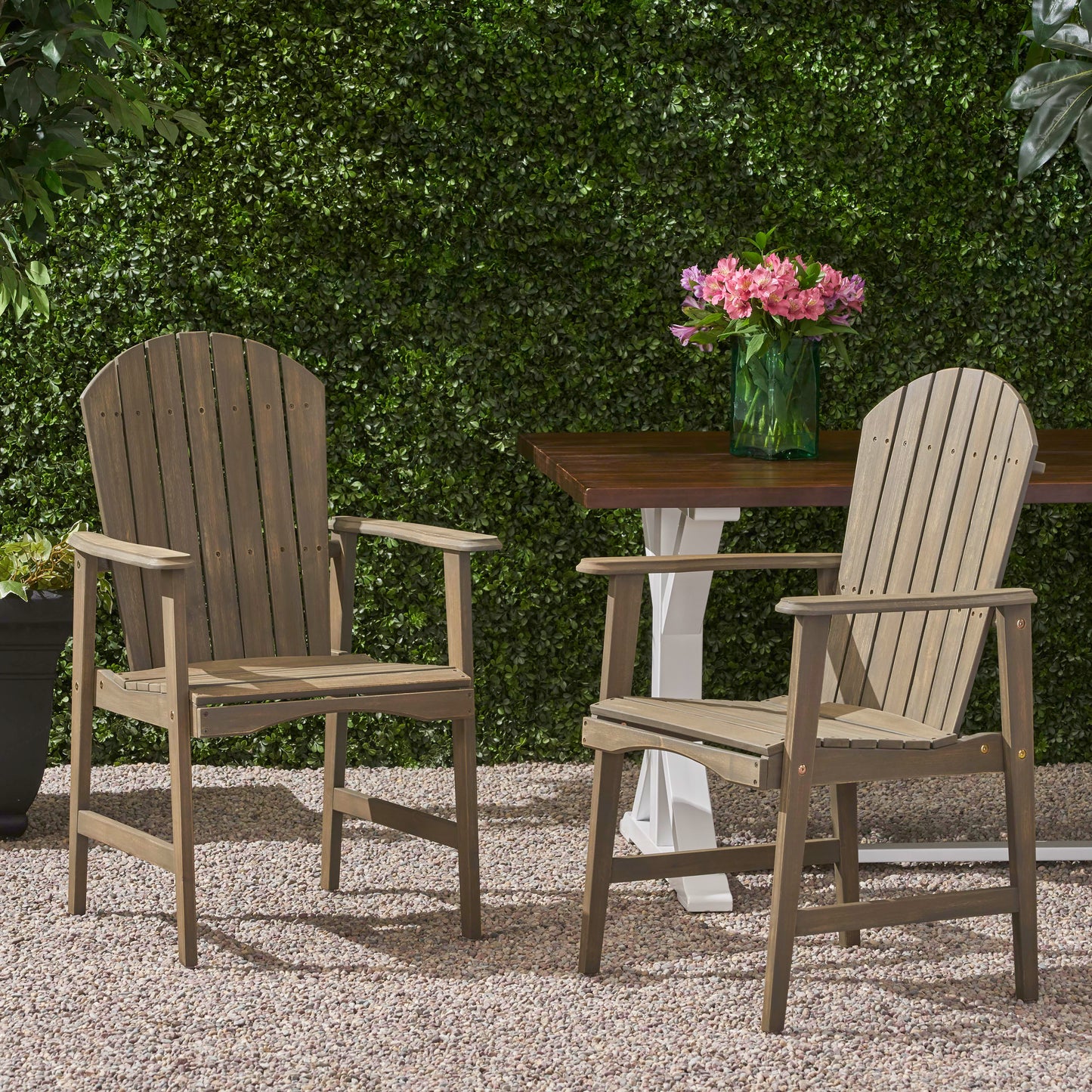 Outdoor Weather Resistant Acacia Wood Adirondack Dining Chairs (Set of 2), Grey Finish