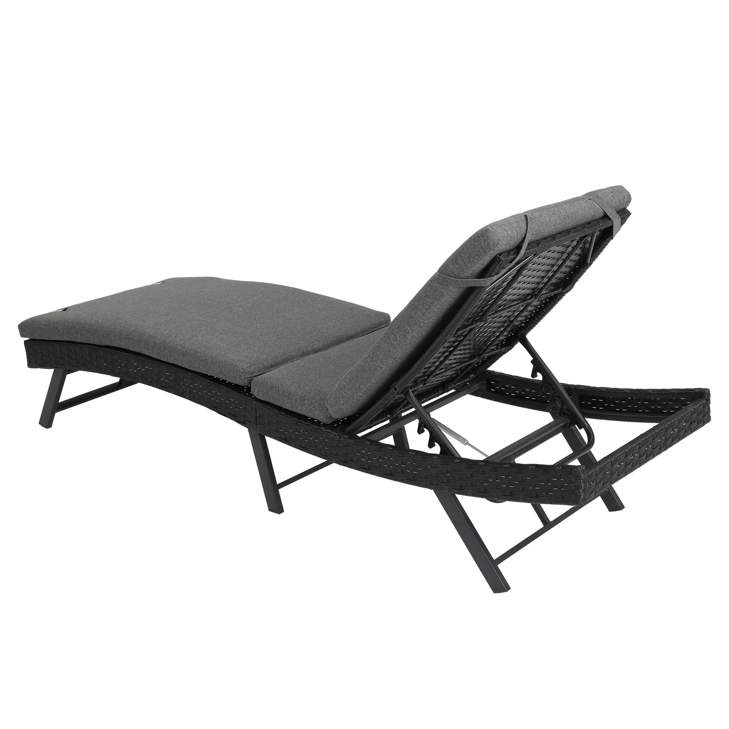 Steel folding Lounge Sets Outdoor Rattan Adjustable Back 3 Pieces Cushioned Patio Folding Chaise Lounge with Folding Table (Gray)