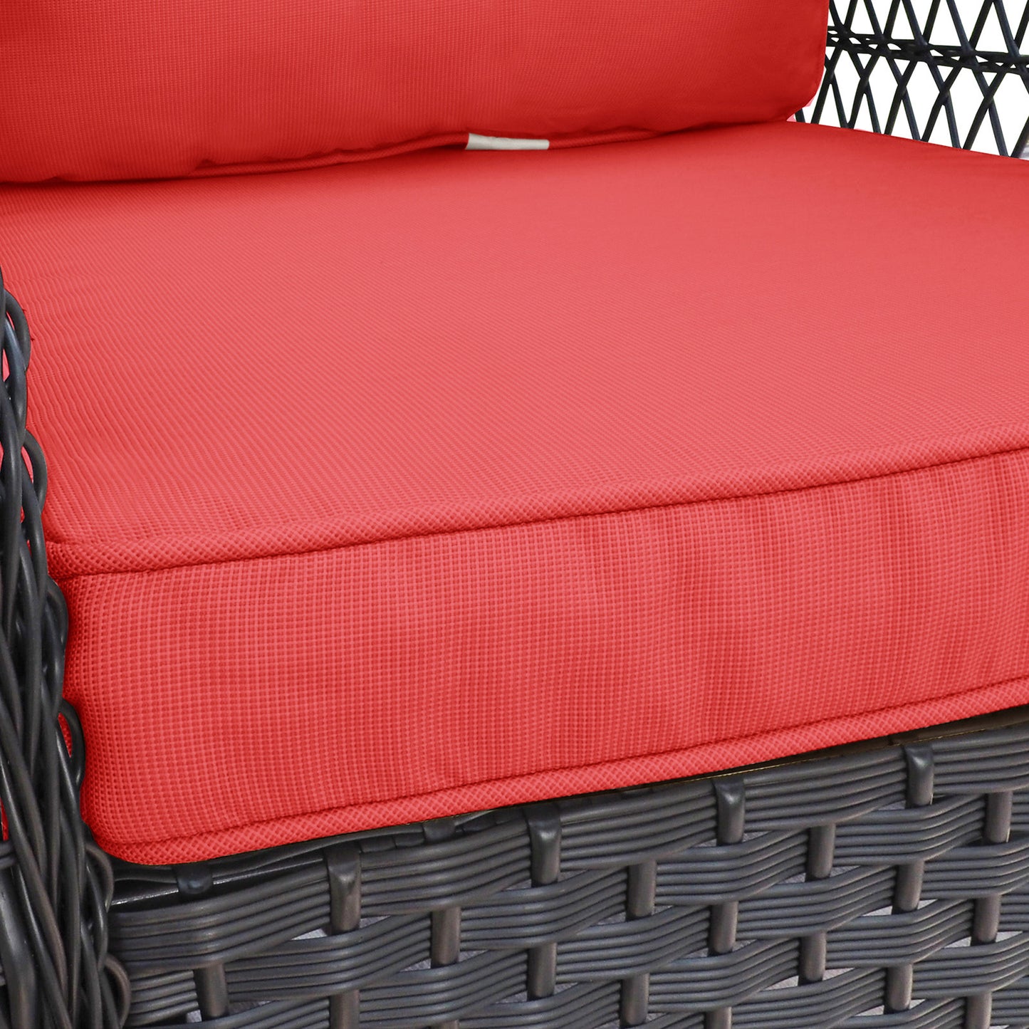 3 Pieces Conversation Set, Outdoor Wicker Rocker Swivel  Patio Bistro Set,  Rocking Chair with Glass Top Side Table,Red