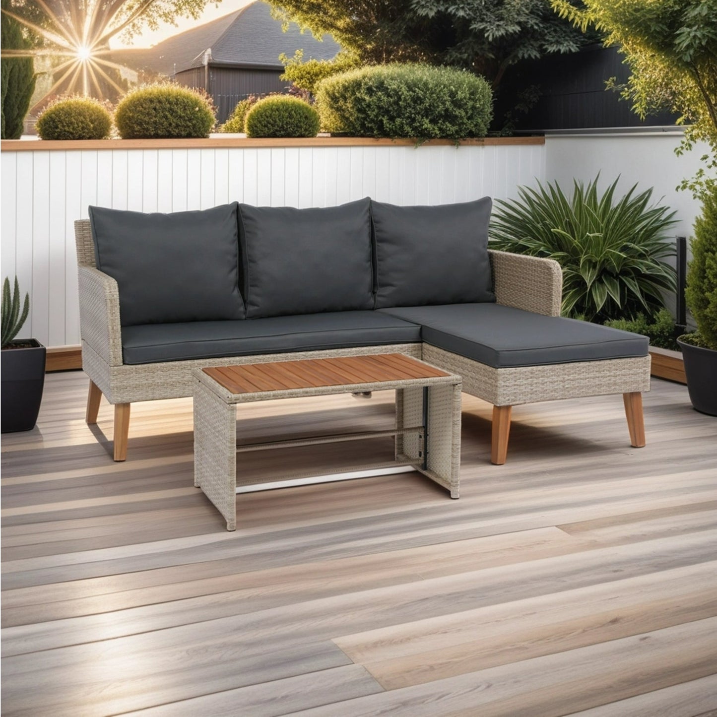 3 Piece Patio Sectional Wicker Rattan Outdoor Furniture Sofa Set