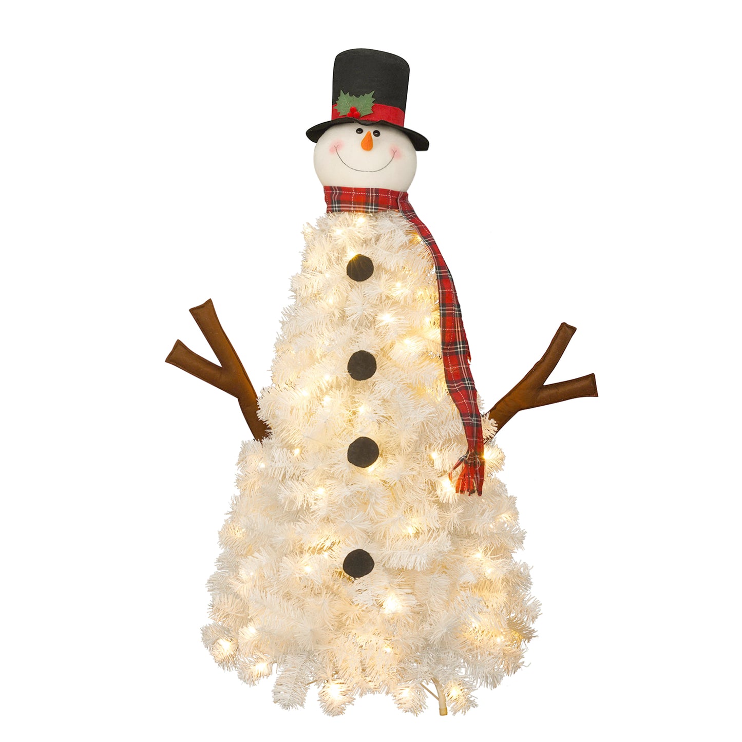 4ft Pre-lit Christmas Tree with 100 Lights, Snowman-Shaped Artificial Christmas Tree,  Xmas Tree with 380 Branch Tips, PVC Festival Celebration Decoration Inside and Outside