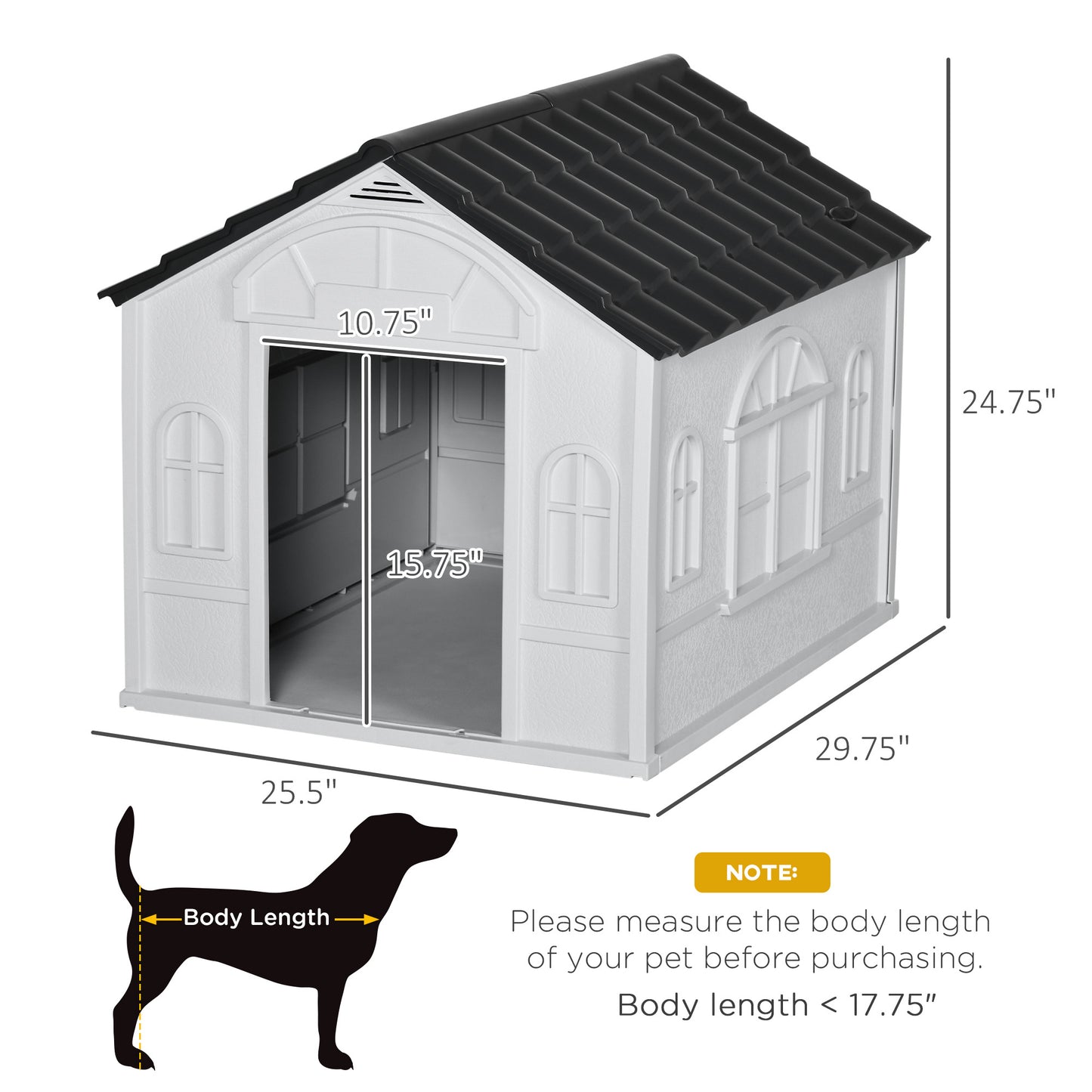 PawHut Plastic Dog House, Water Resistant Puppy Shelter Indoor Outdoor with Door, Easy to Assemble, for Medium and Small Dogs, Gray