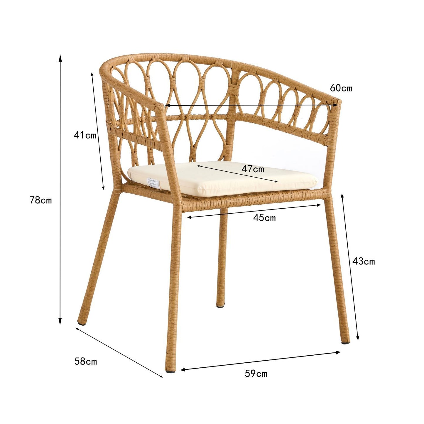 Outdoor dining set of 5,  simple bamboo dinning table , PE ratten round table 110CM plastic wood top, Bamboo looking ratten base, 4 dinning chairs with cushion, stackable