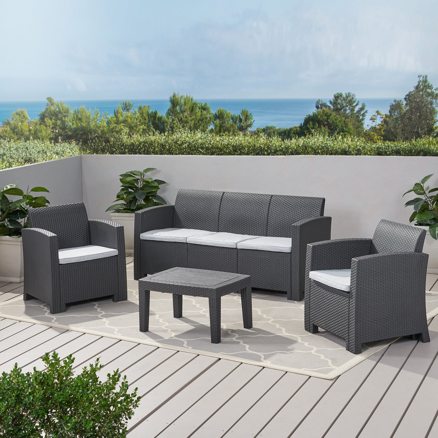 ST. JOHNS 5 SEATER RATTAN STYLE CHAT SET – GREY