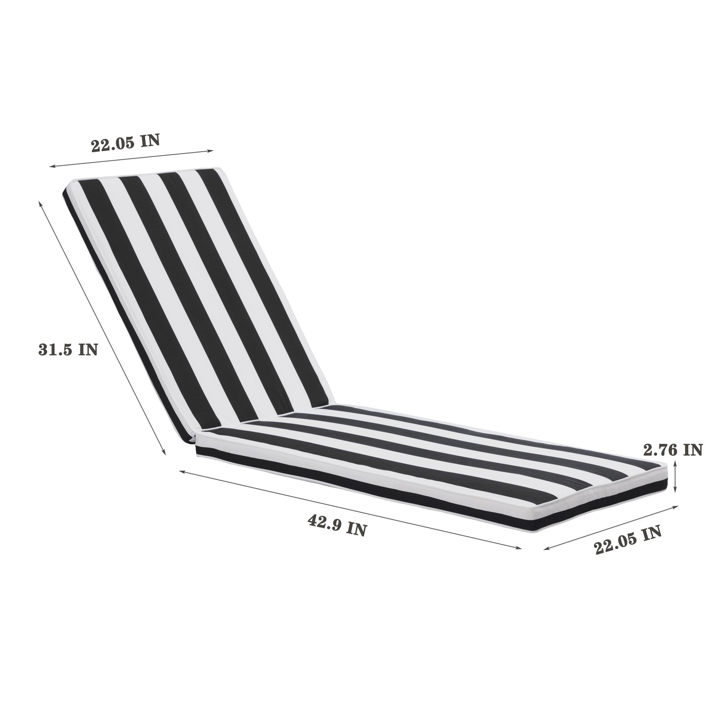 1PCSOutdoor Lounge Chair Cushion Replacement Patio Funiture Seat Cushion Chaise Lounge Cushion-Black/white stripe