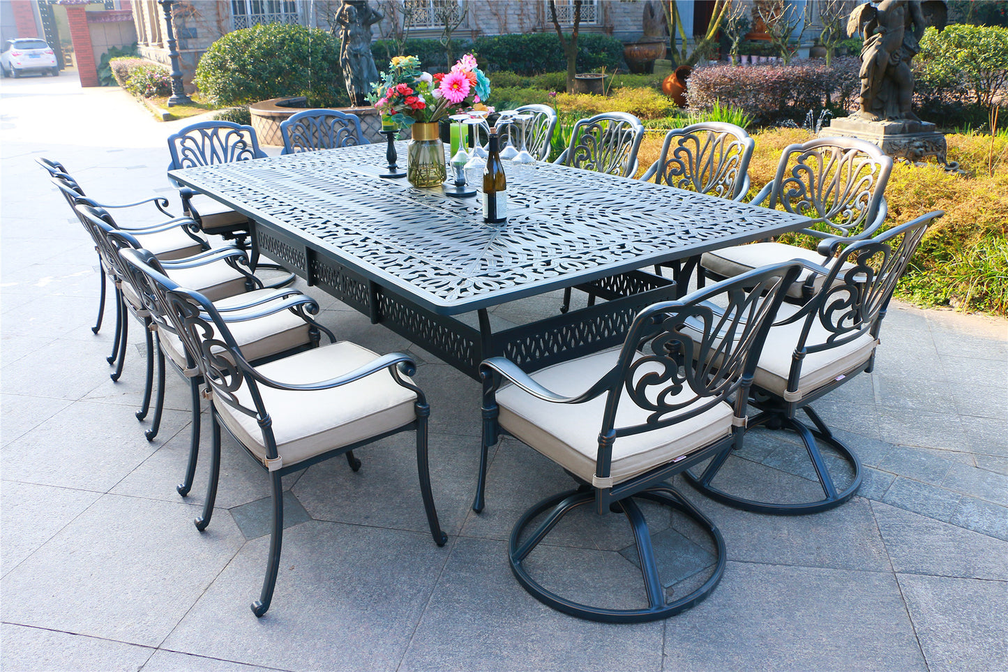 Rectangular 12 - Person 108" Long Aluminum Dining Set with Cushions