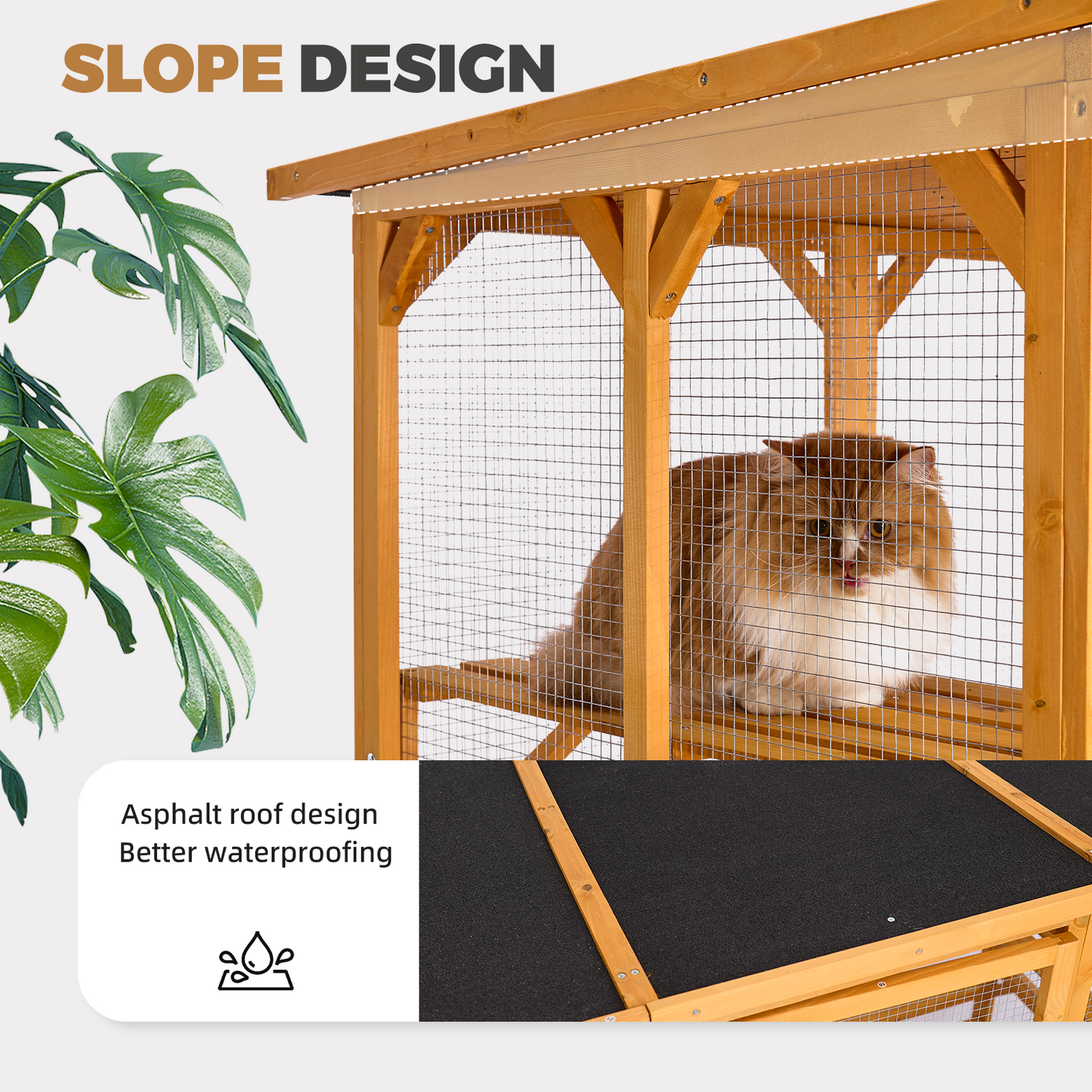 Catio Outdoor Cat Enclosure with Roof 72" Height Cat Wooden House Large Cat Cage with 3 Jumping Platforms and 2 Napping Houses for Cat Activity (Yellow)