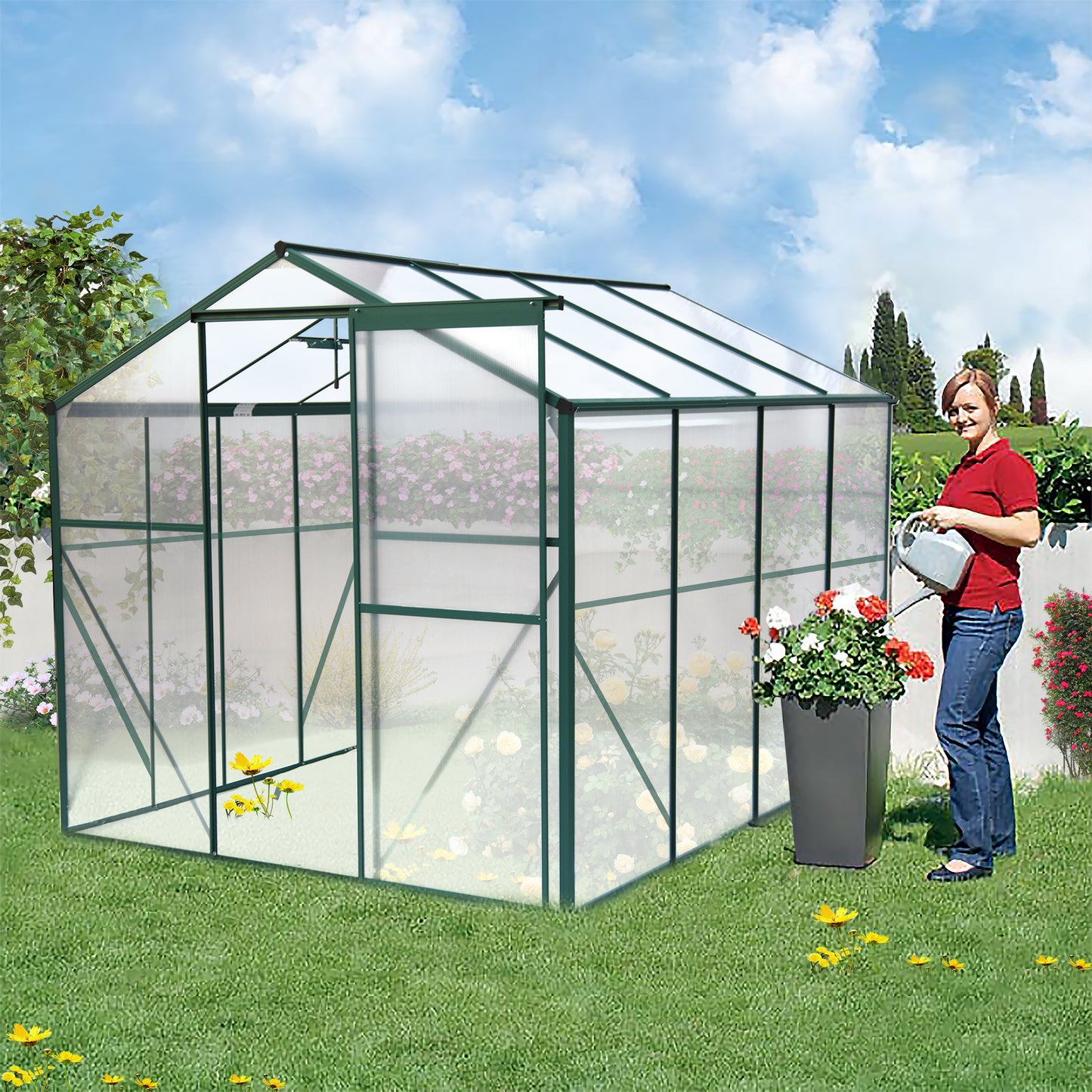 Polycarbonate Greenhouse,6'x 8' Heavy Duty Walk-in Plant Garden Greenhouse for Backyard/Outdoor