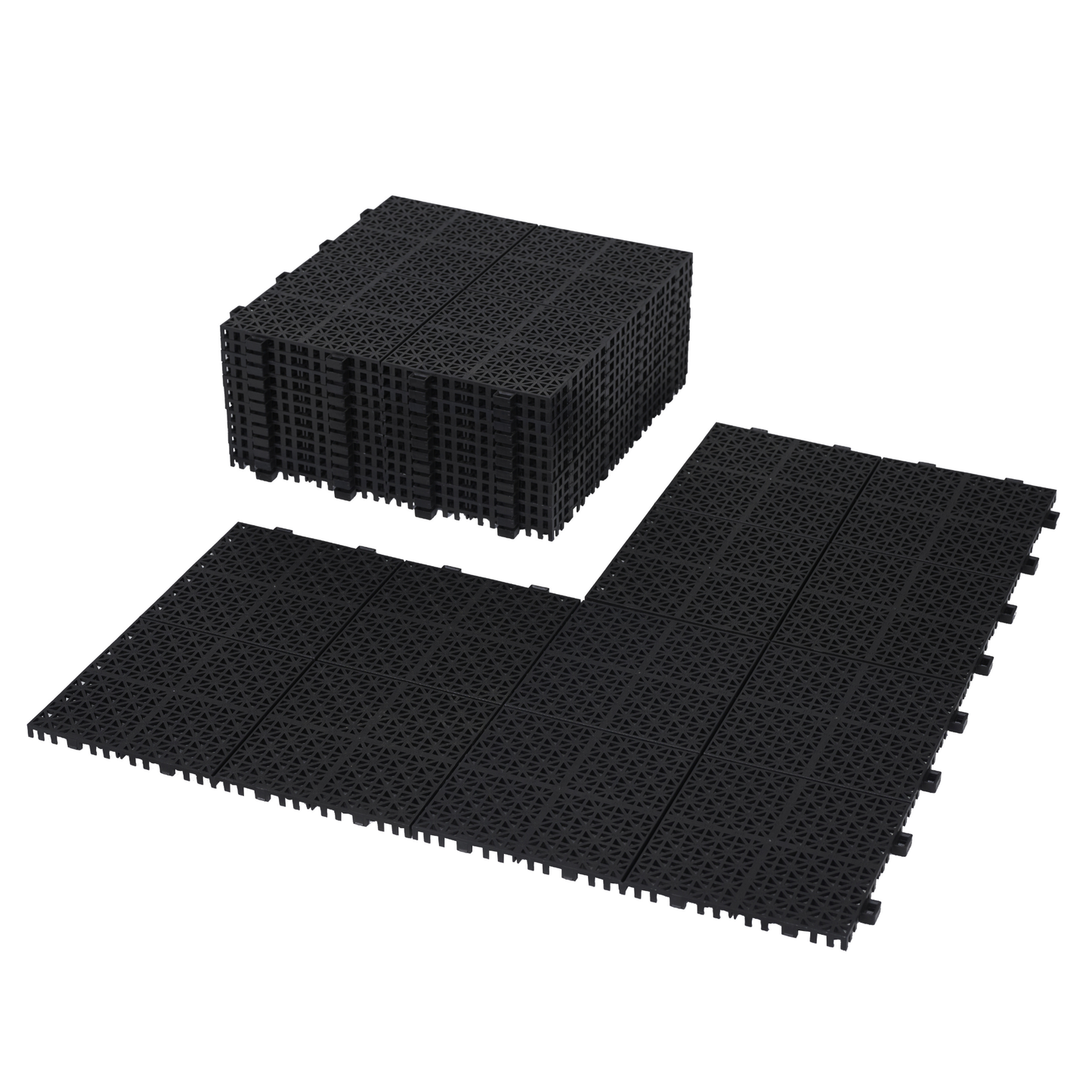 12 x 12 Inch Black Interlocking Deck Tiles Plastic Waterproof Outdoor All Weather Anti-slip Bathroom Shower Balcony Porch Strong Weight Capacity Upto 6613 LBS, Rosette Pattern Pack of 12