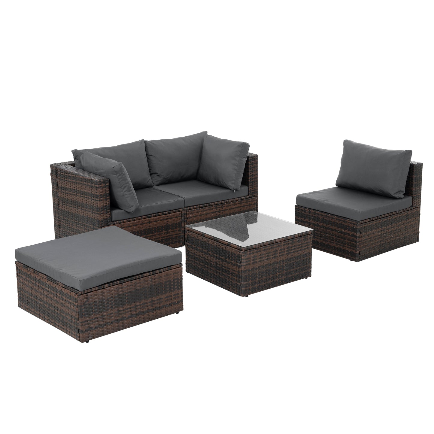 Patio Furniture, Outdoor Furniture, Seasonal PE Wicker Furniture, 5 Set Wicker Furniture With Tempered Glass Coffee Table