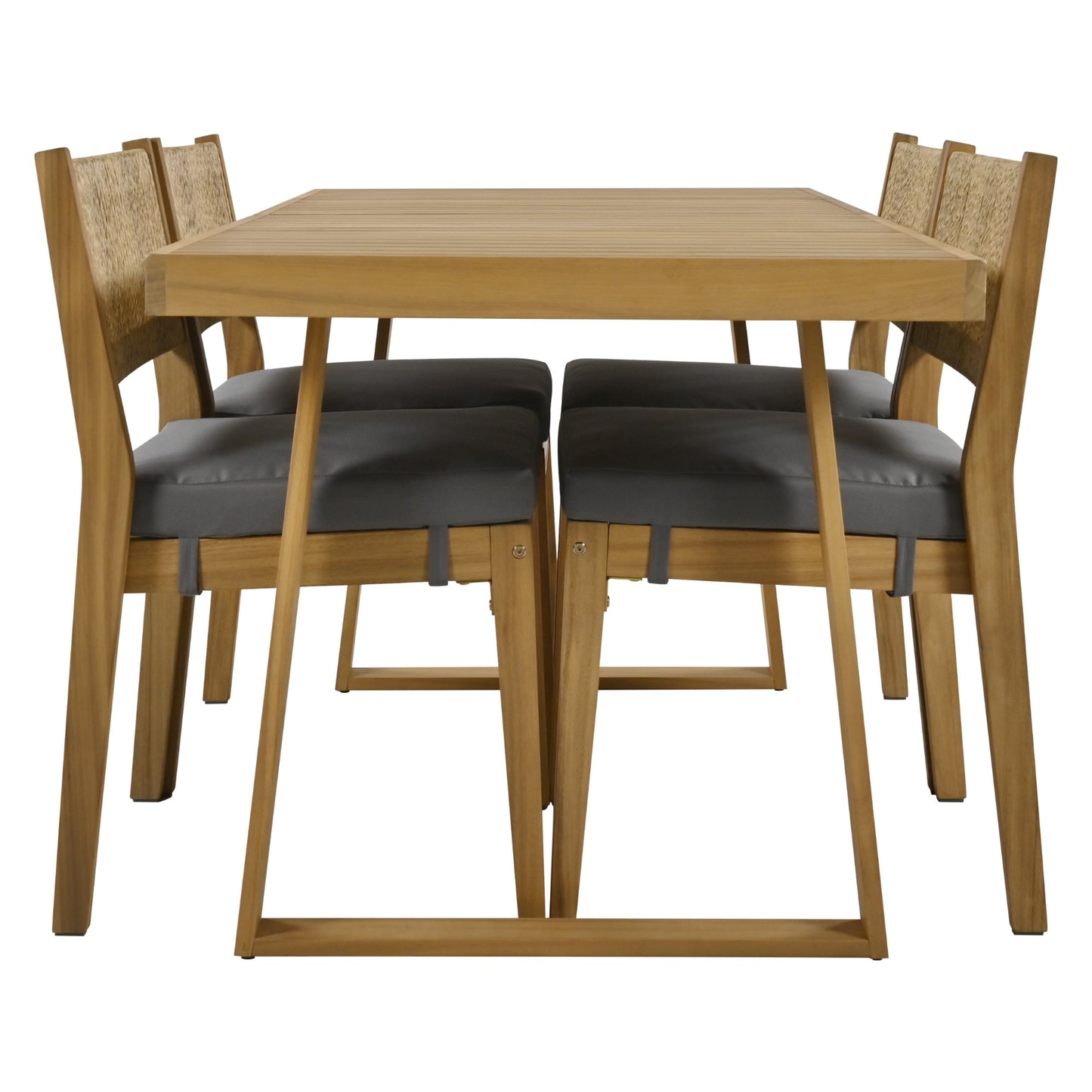 U_Style Multi-person Outdoor Acacia Wood Dining Table and Chair Set, Thick Cushions, Suitable for Balcony, Vourtyard, and Garden.