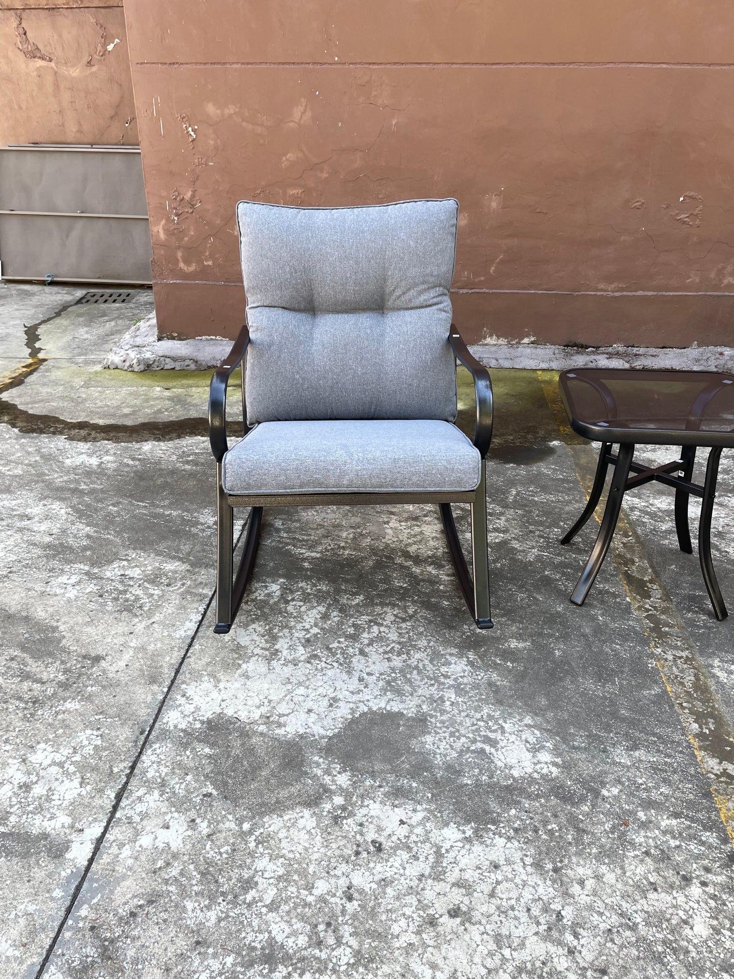 ROCKER SET CHAIR AND TEAPOY  Medium grey