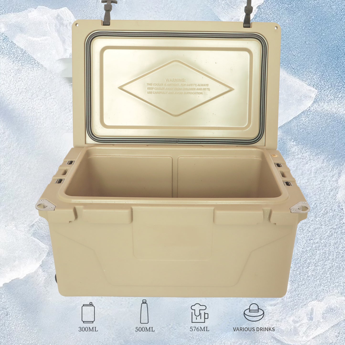 Khaki color ice cooler box 65QT camping ice chest beer box outdoor fishing cooler