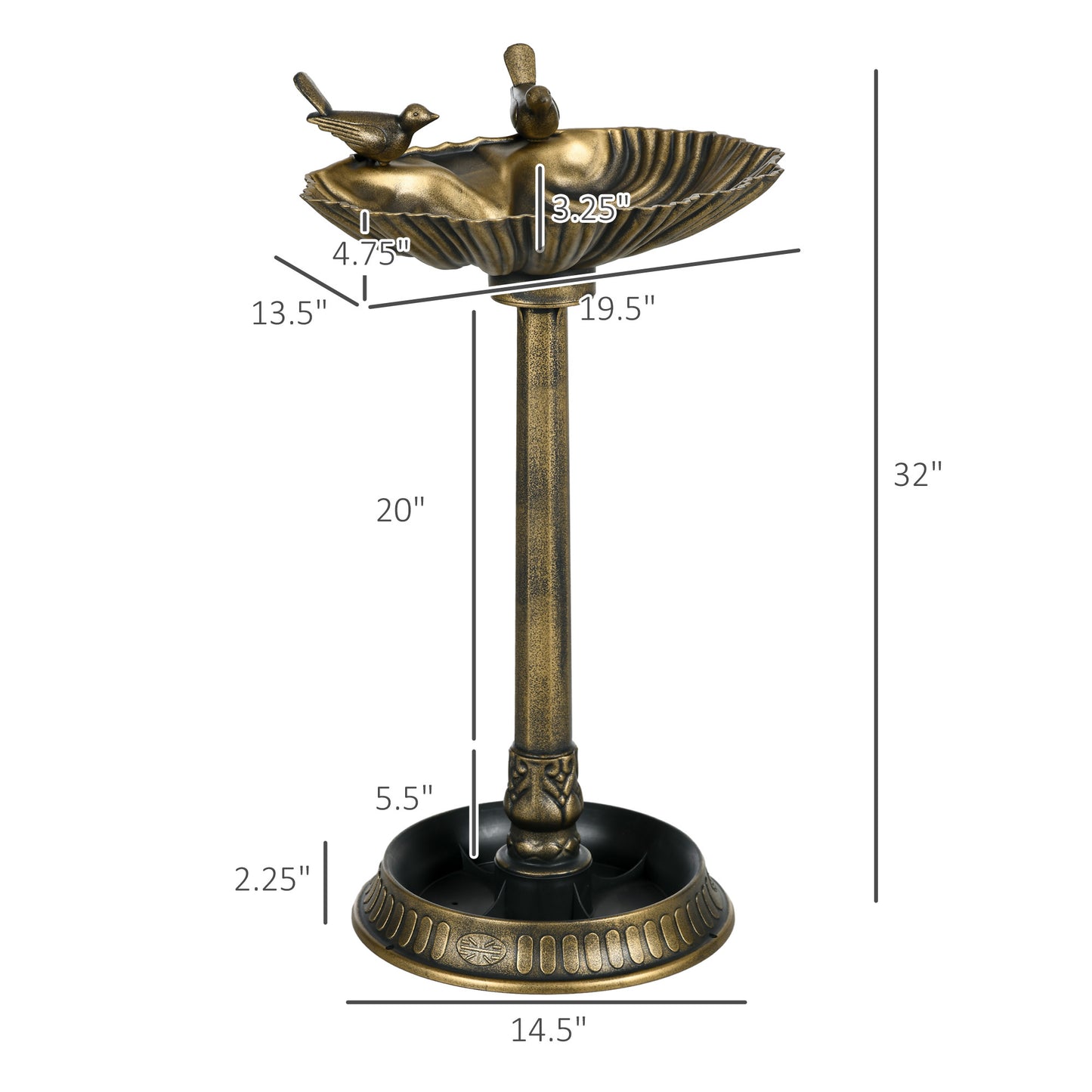 Outsunny 32" Antique Bird Bath with Pedestal Flower Planter Base, Vintage Style Decorative Birdbath, Bird Feeder Bowl & Planter Decoration Yard Statue, Bronze