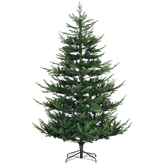 HOMCOM 7.5 Foot Artificial Christmas Tree, Pine Hinged Xmas Tree with 1218 Realistic Branches, Steel Base, Auto Open, Green