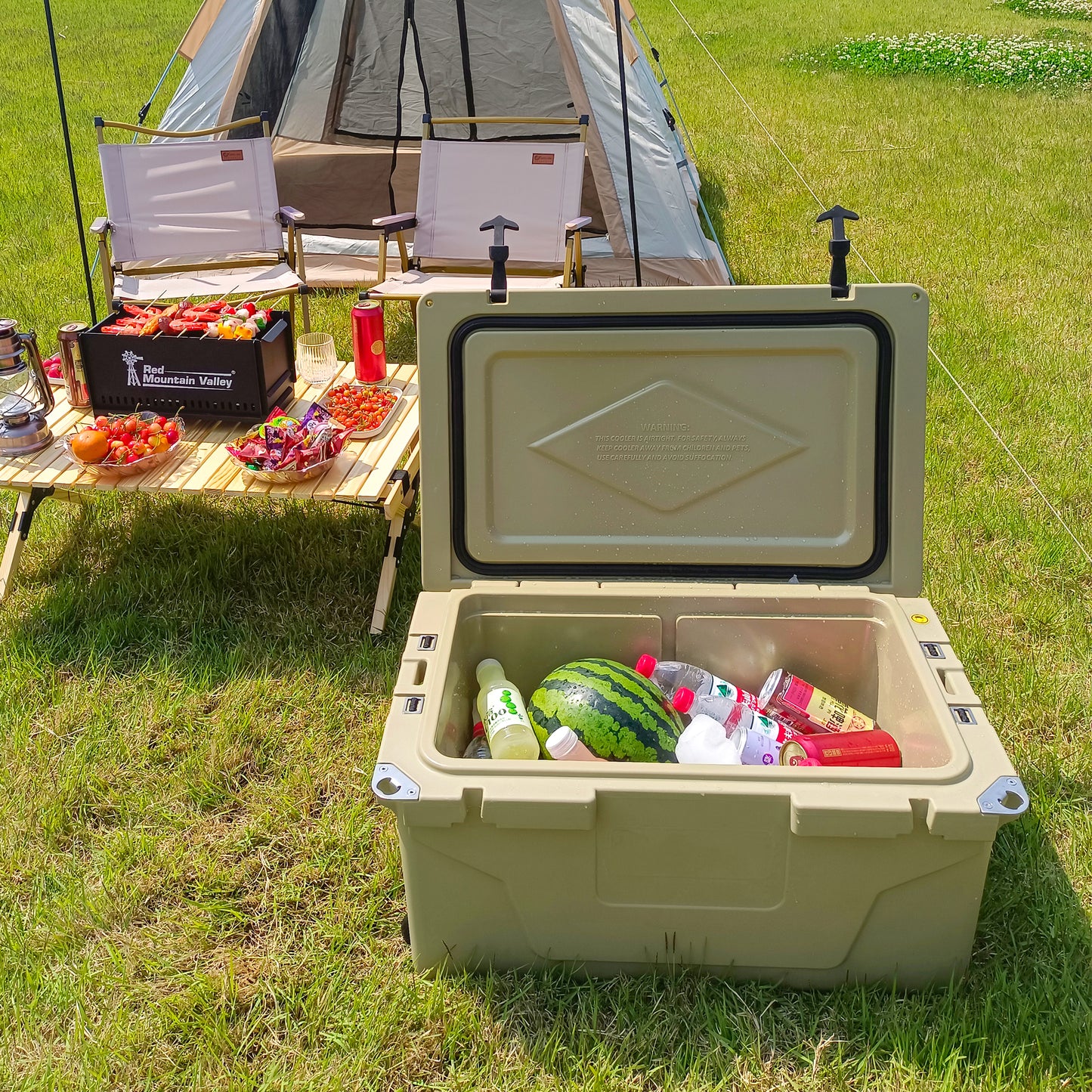 Khaki color ice cooler box 65QT camping ice chest beer box outdoor fishing cooler