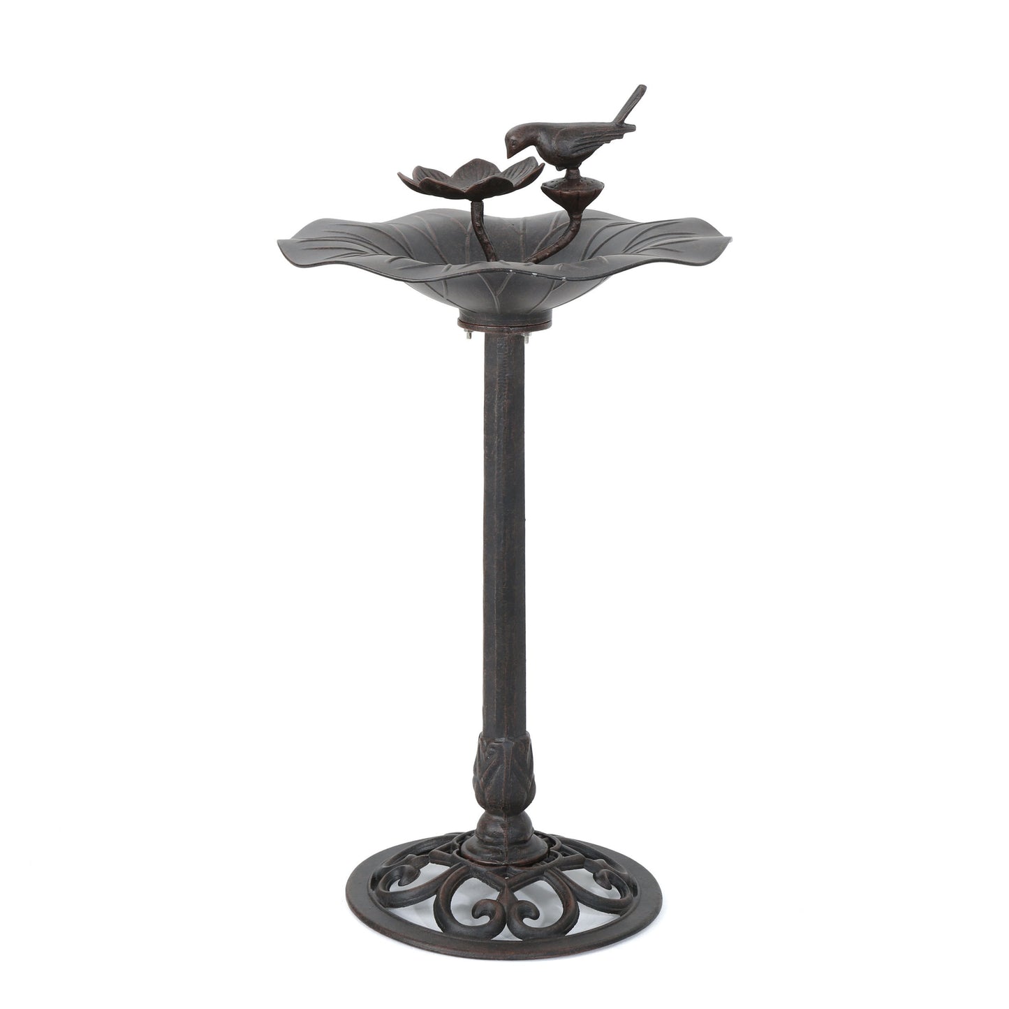 e Lancaster Outdoor Aluminum and Iron Top Bird Bath with Iron Base, Bronze