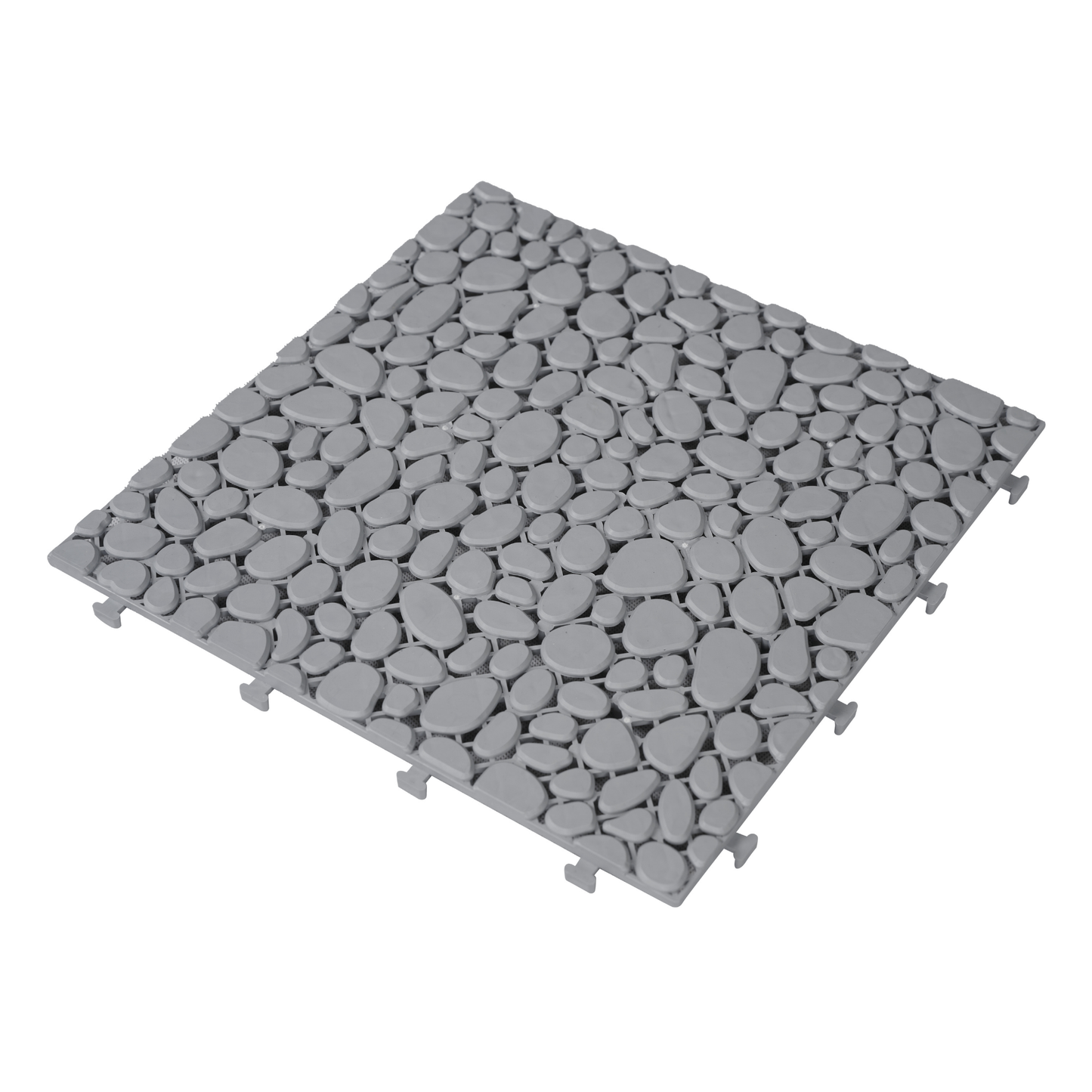 12 x 12 Inch Gray Interlocking Deck Tiles Plastic Waterproof Outdoor All Weather Anti-slip Bathroom Shower Balcony Porch Strong Weight Capacity Upto 440 LBS, Pebble Stone Pattern Pack of 60