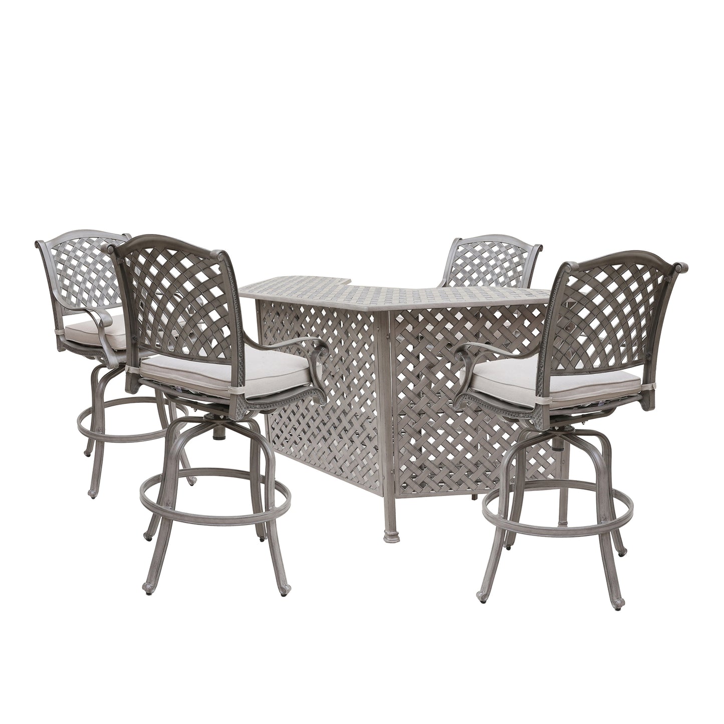 5 Piece Cast Aluminum Bar Set With Cushion