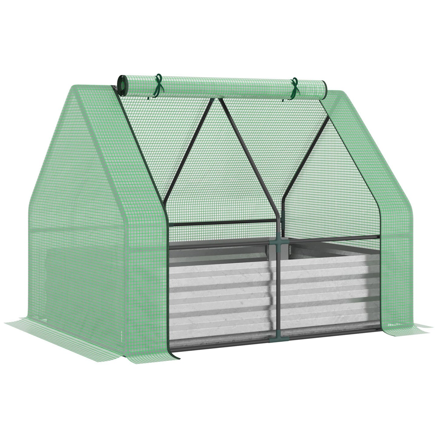 Outsunny Galvanized Raised Garden Bed with Mini Greenhouse Cover, Outdoor Metal Planter Box with 2 Roll-Up Windows for Growing Flowers, Fruits, Vegetables, and Herbs, 50" x 37.5" x 36.25", Green