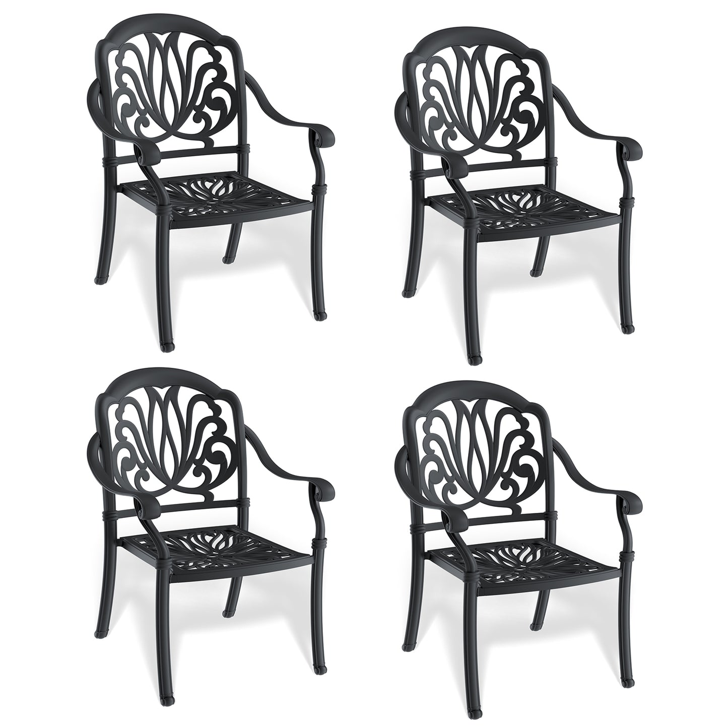 Cast Aluminum Patio Dining Chair 4PCS With Black Frame and Cushions In Random Colors