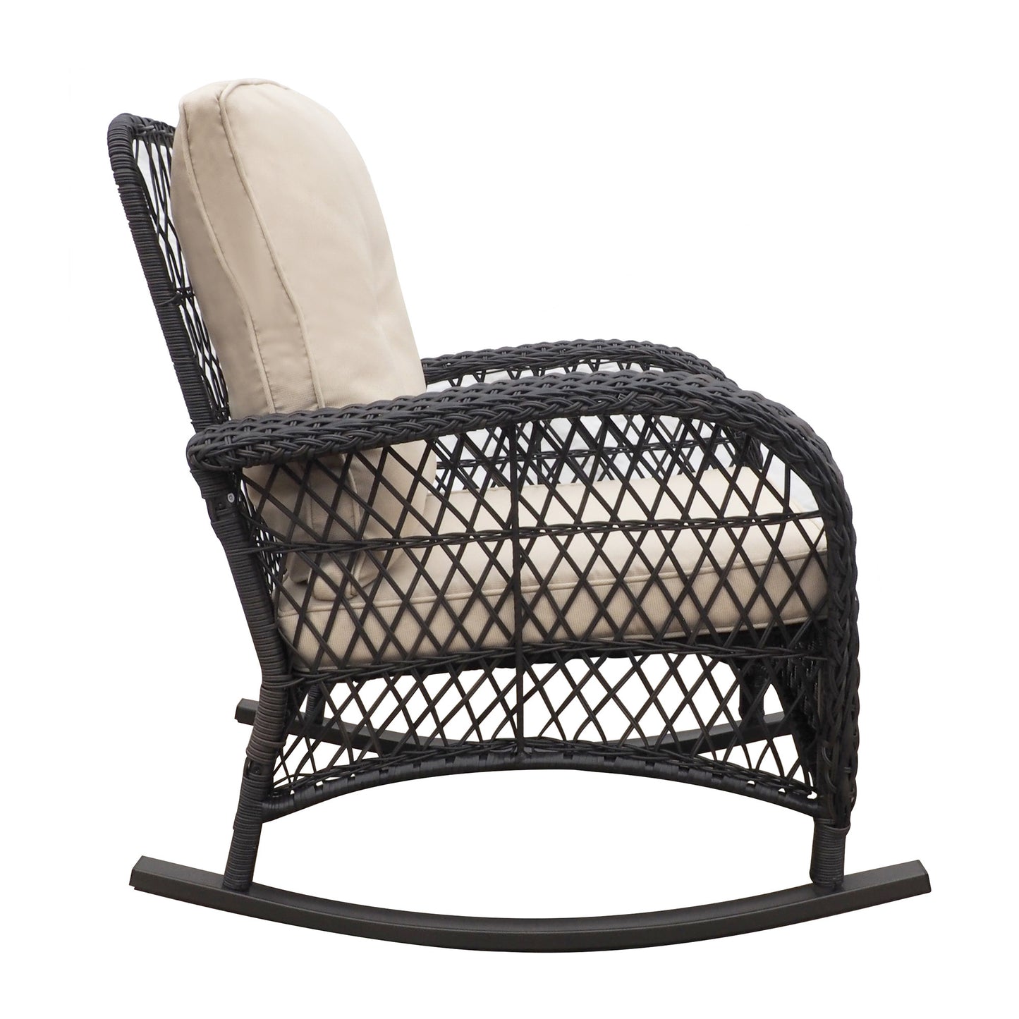 Garden Rocking Chair,Outdoor Rattan Rocker Chair with All-weather Hand-woven Resin Wicker, Patio Relaxing Lounge Furniture with Powder-coated Metal Frame for Backyard,Porch