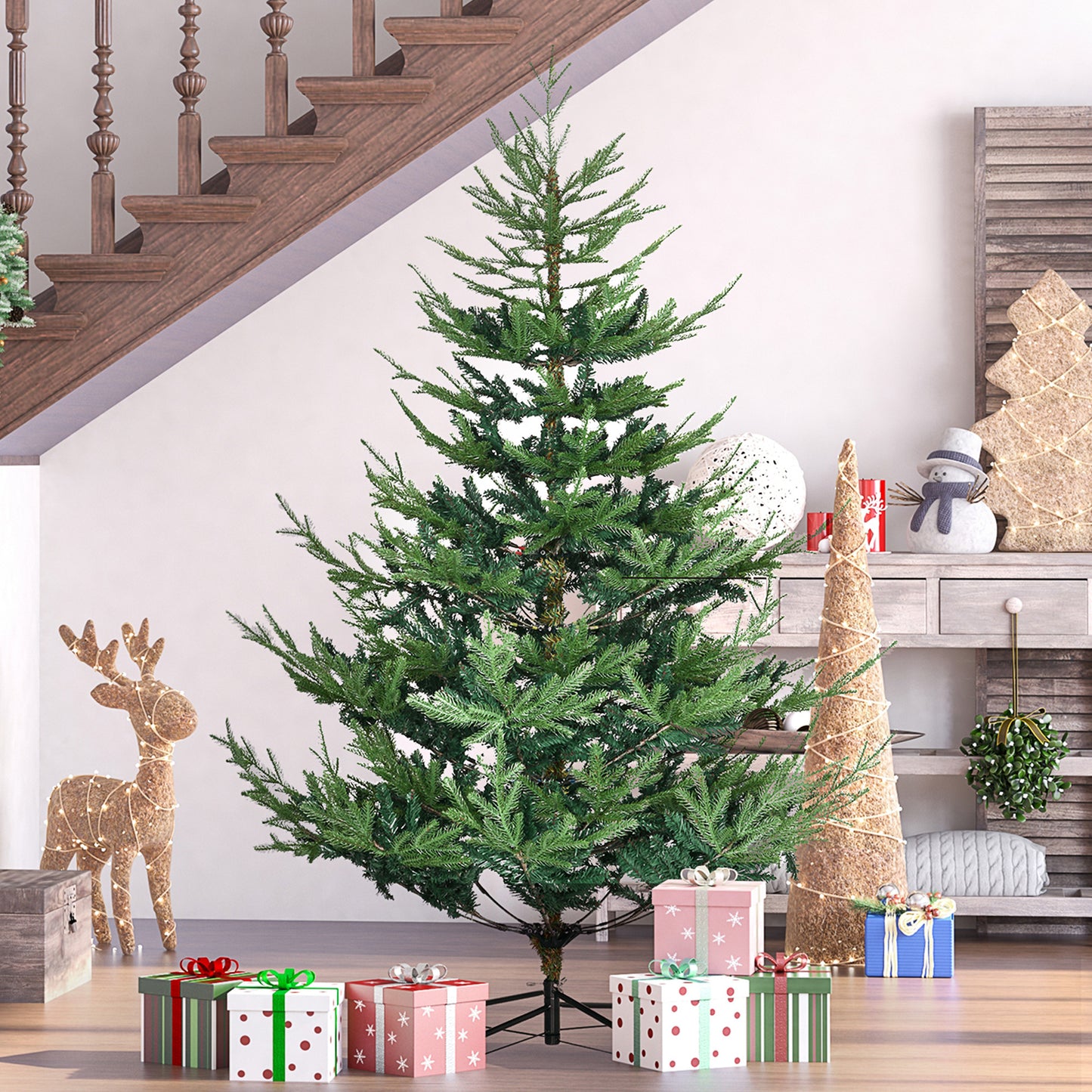 HOMCOM 6 Foot Artificial Christmas Tree, Pine Hinged Xmas Tree with 795 Realistic Branches, Steel Base, Auto Open, Green