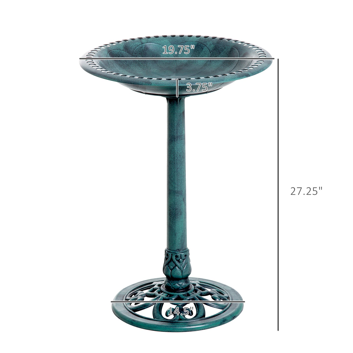 Outsunny 28'' Bird Bath Outdoor Resin Decor with Fleur De Lis Pattern, Time-Worn Finish