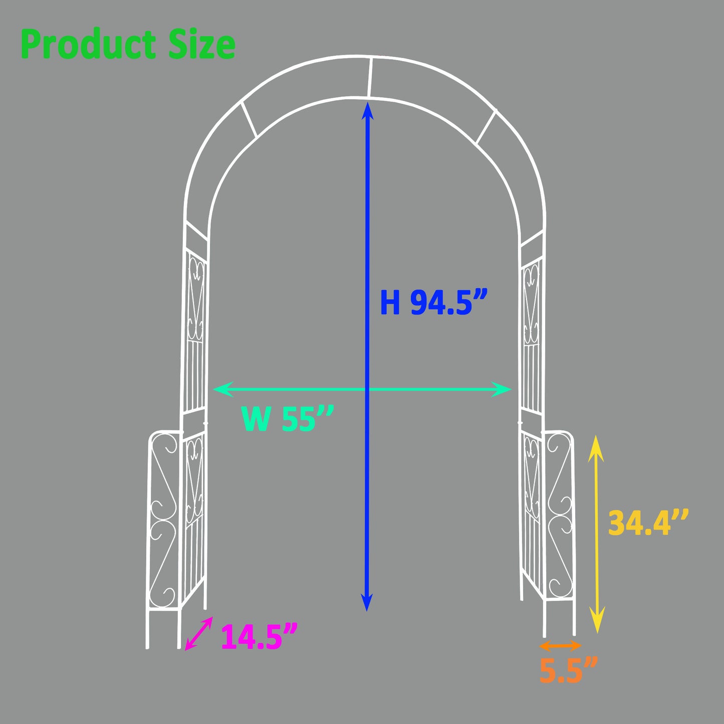 Metal Garden Arch W55'' x H94.5'' Garden Arbor Trellis Climbing Plants Support Rose Arch Outdoor Arch Cream White