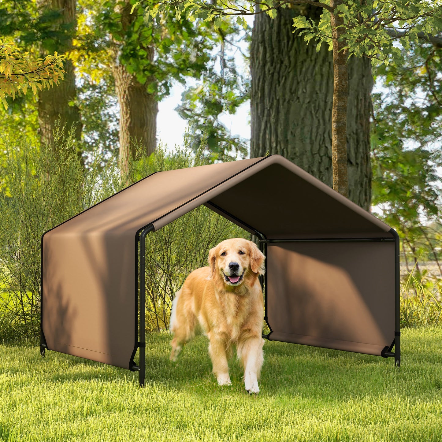 PawHut Dog Shade Shelter, Portable Pet Tent, Water Resistant Dog House for Shade Protection, Outdoor, Garden, Patio, Backyard, Brown