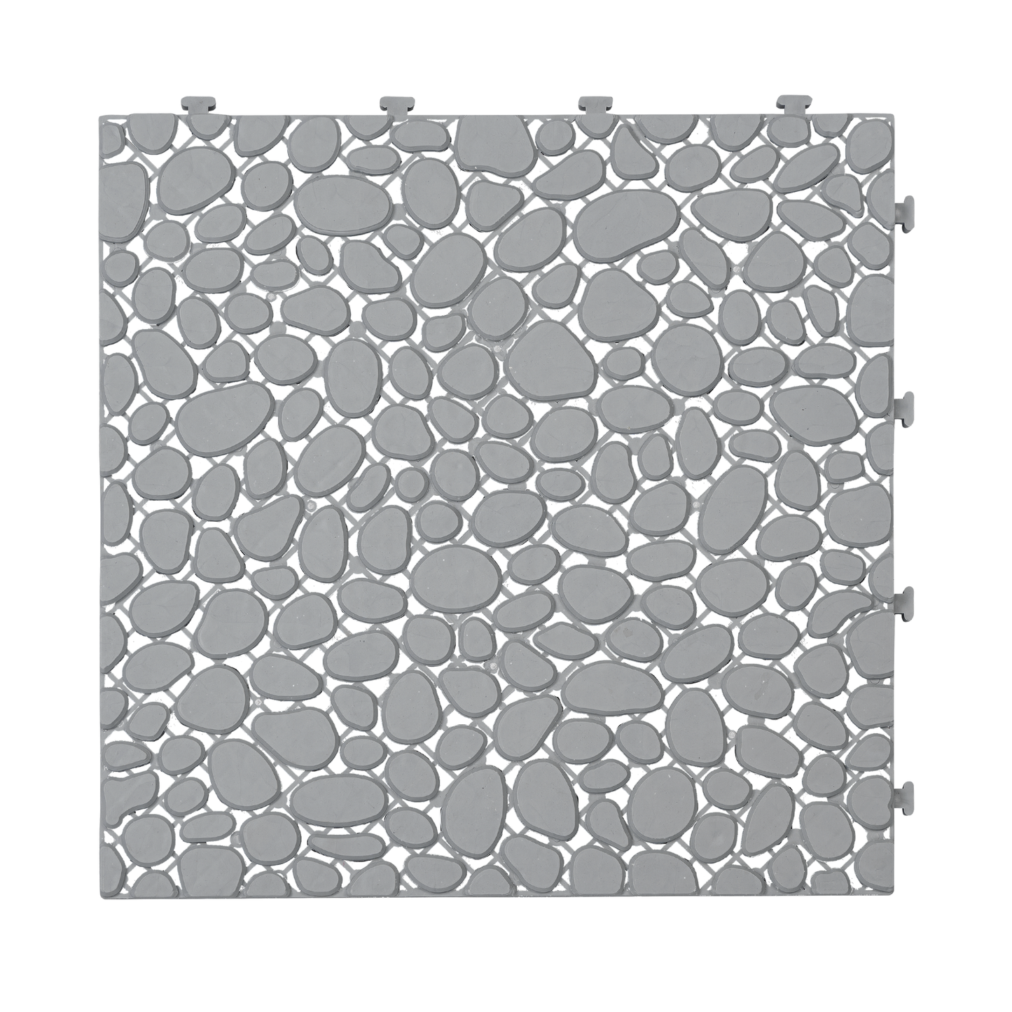 12 x 12 Inch Gray Interlocking Deck Tiles Plastic Waterproof Outdoor All Weather Anti-slip Bathroom Shower Balcony Porch Strong Weight Capacity Upto 440 LBS, Pebble Stone Pattern Pack of 60