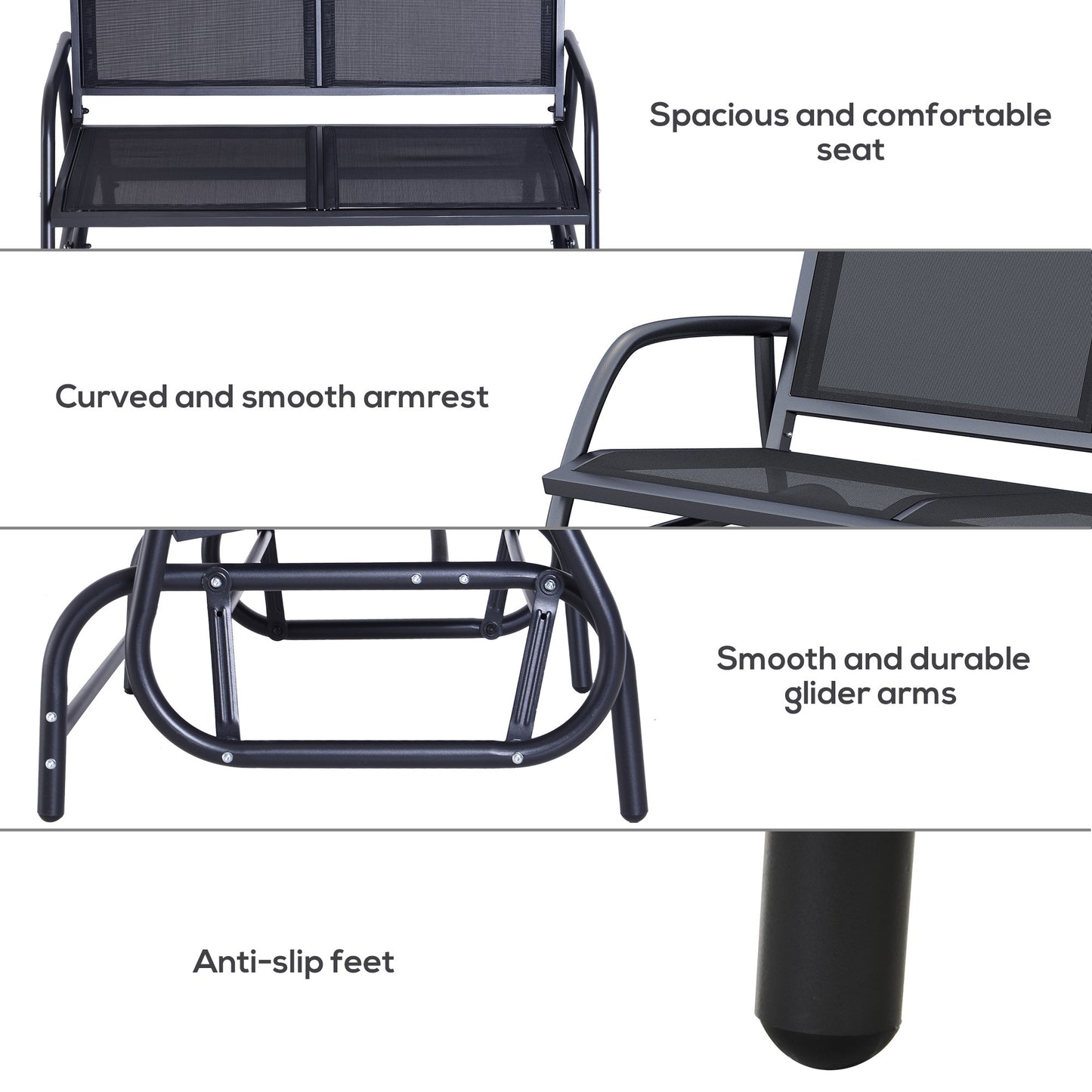 Outsunny 2-Person Outdoor Glider Bench, Patio Double Swing Rocking Chair Loveseat w/ Powder Coated Steel Frame for Backyard Garden Porch, Black