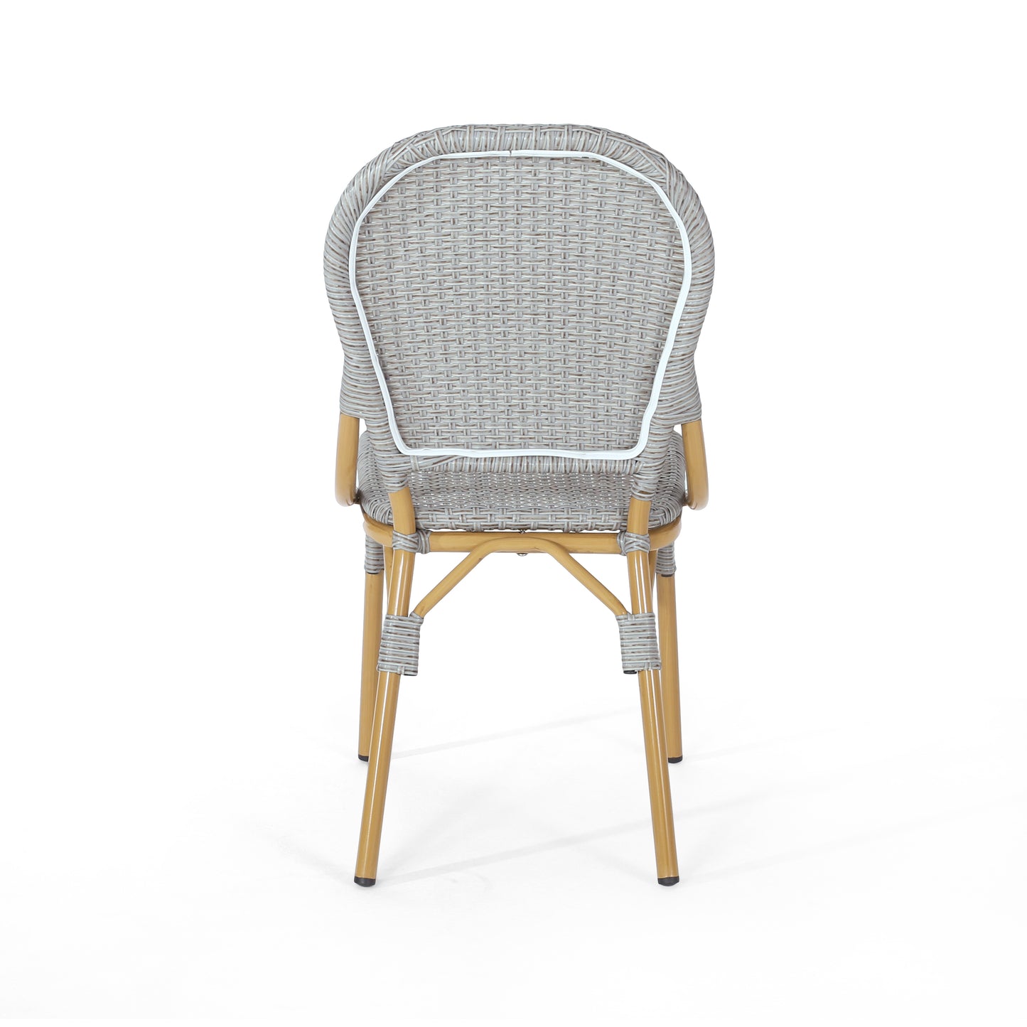 Outdoor PE Rattan and Aluminum Armless French Bistro Chairs, Set of 2, Gray and Bamboo Finish