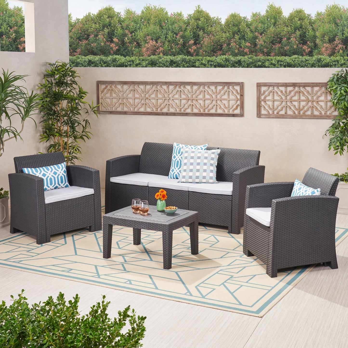 ST. JOHNS 5 SEATER RATTAN STYLE CHAT SET – GREY