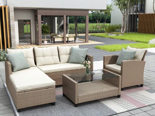 Outdoor, Patio Furniture Sets, 4 Piece Conversation Set Wicker Ratten