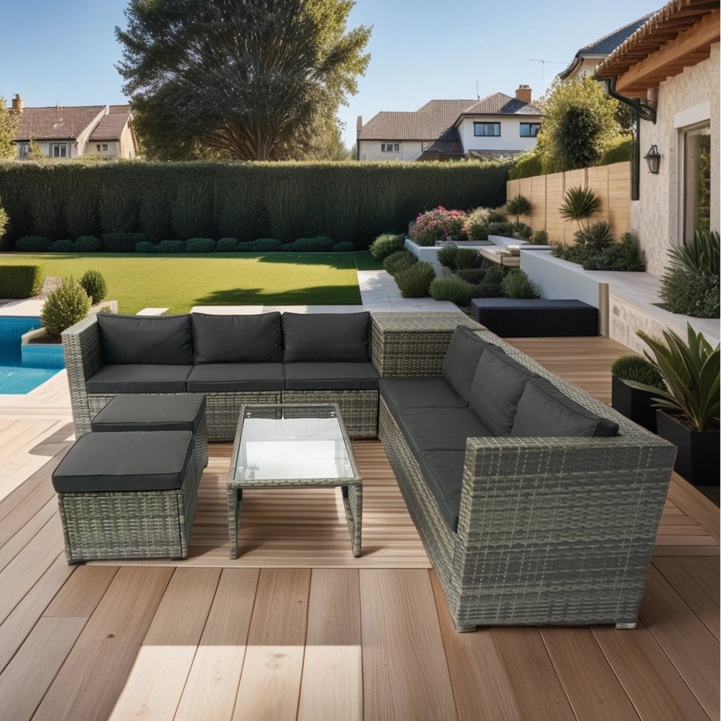 8 Piece Patio Sectional Wicker Rattan Outdoor Furniture Sofa Set with