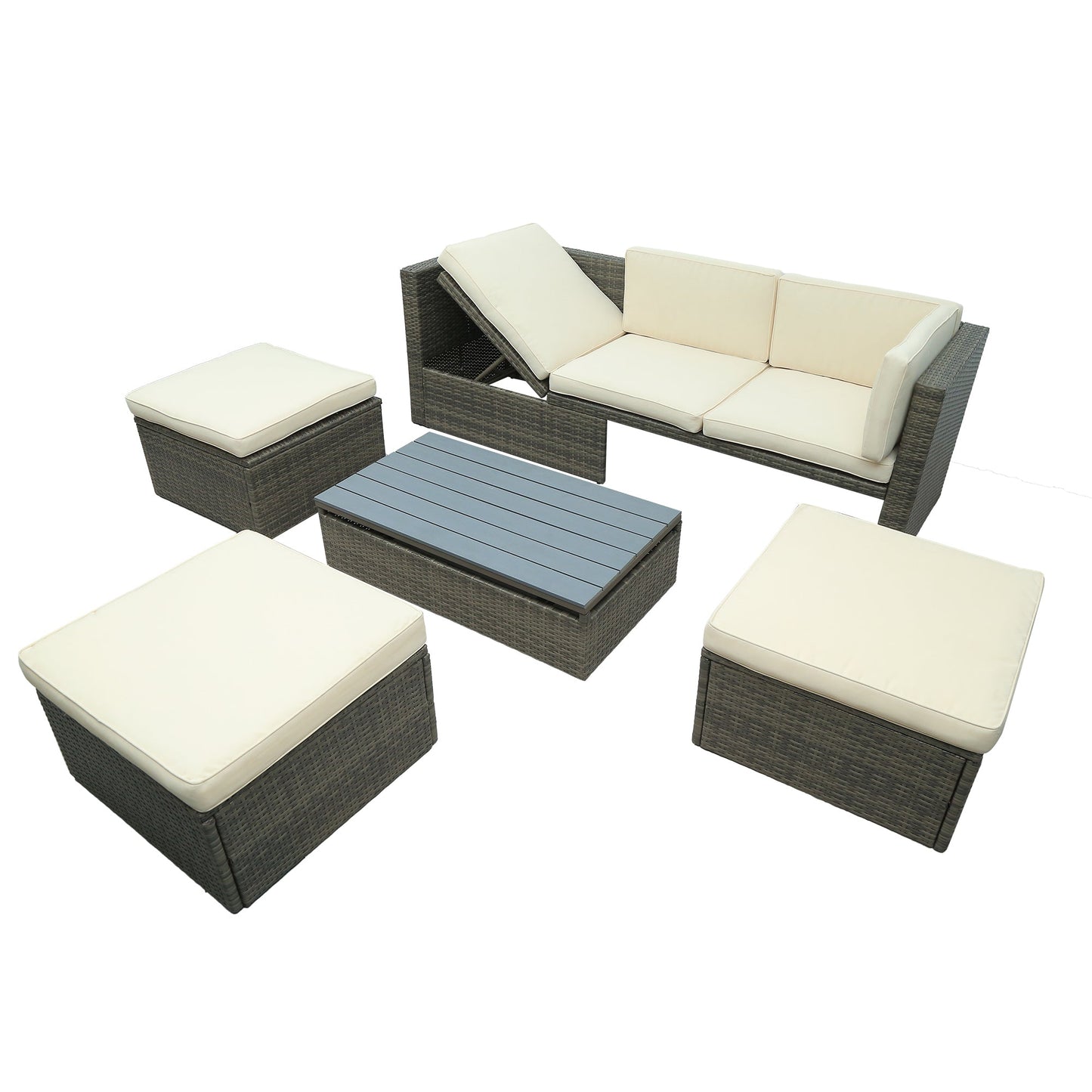 Patio Furniture Sets, 5-Piece Patio Wicker Sofa with Adustable