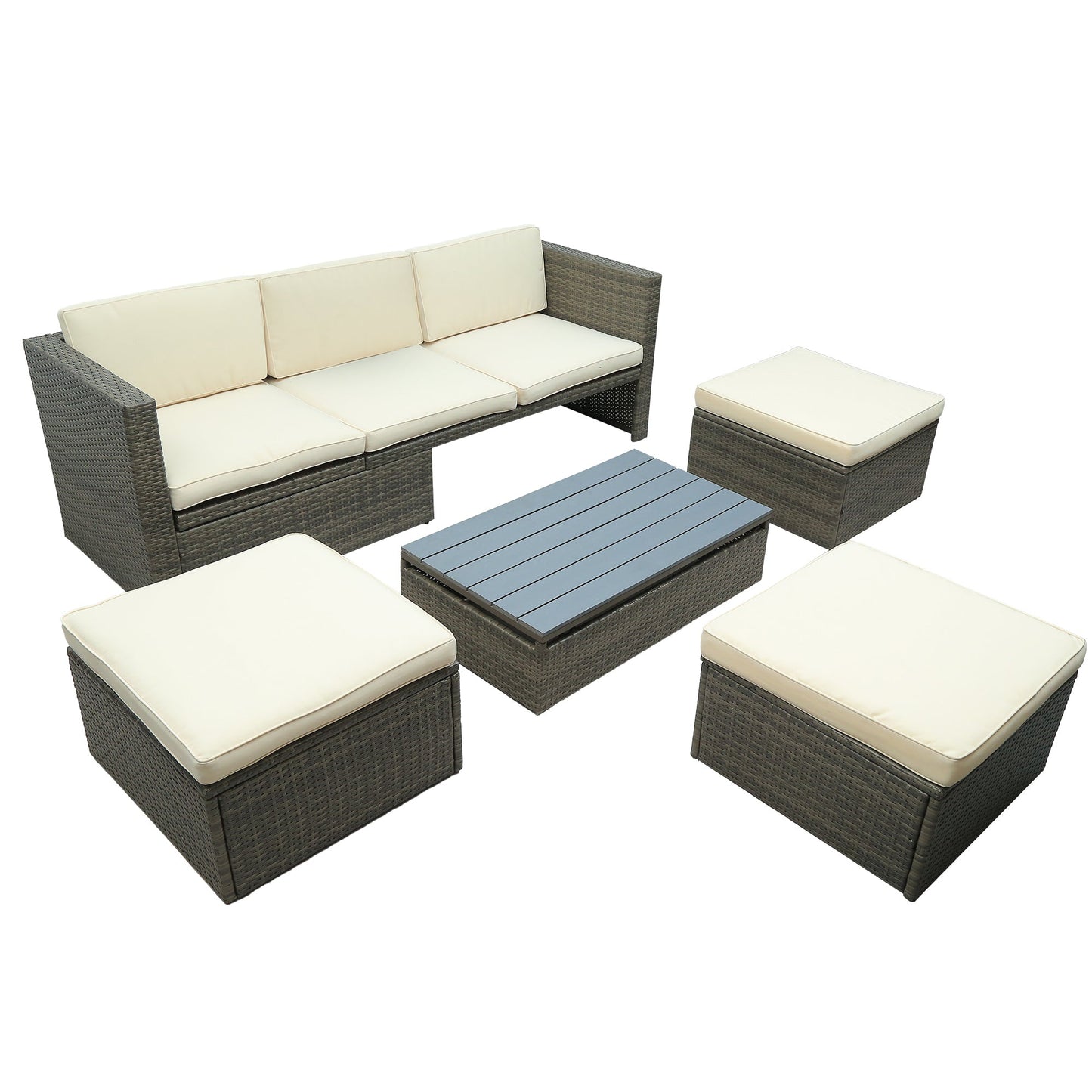 Patio Furniture Sets, 5-Piece Patio Wicker Sofa with Adustable