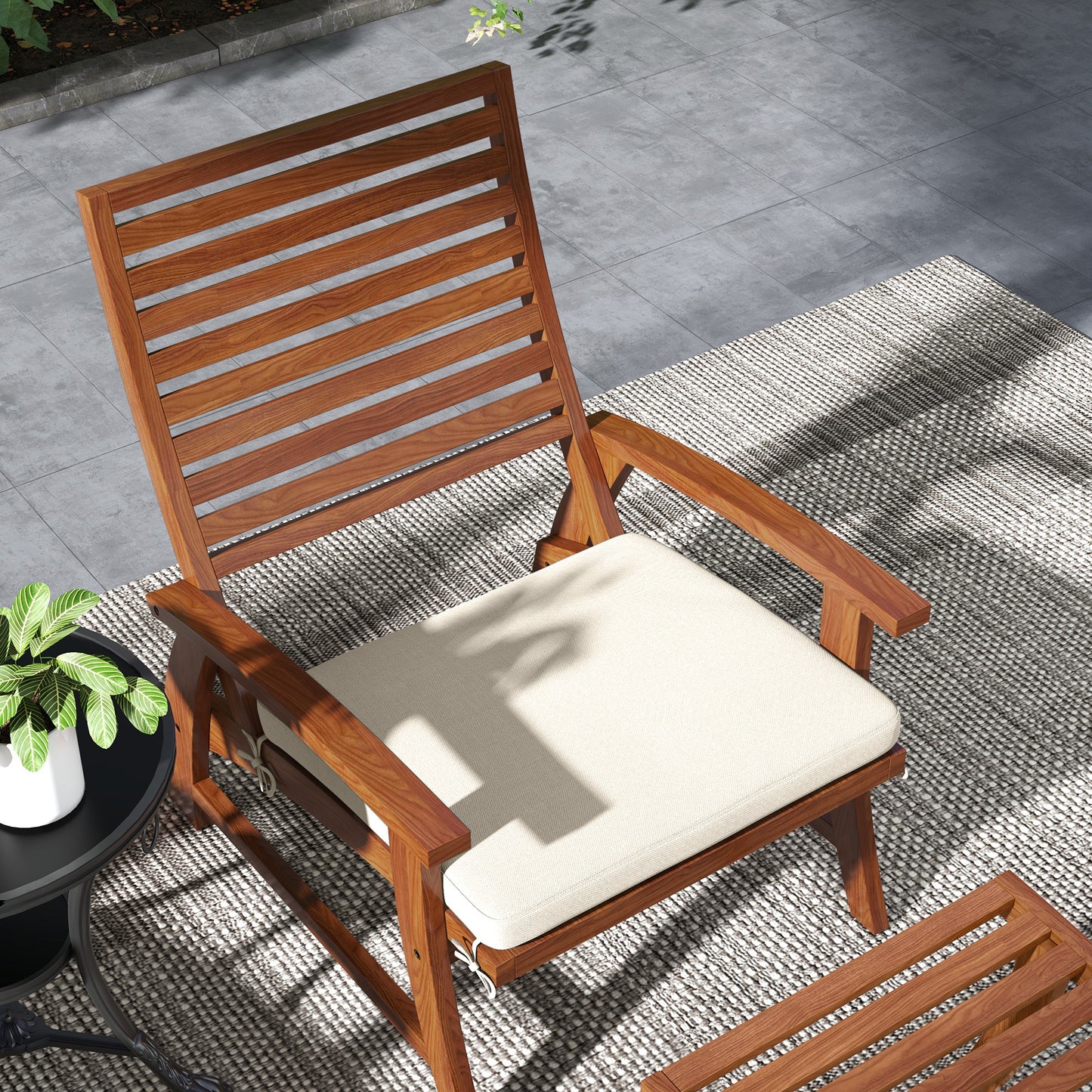 Outsunny 4 Pieces Patio Chairs with Cushion, Outdoor Dining Chairs Set of 4, Acacia Wood Seat with Footstools, Slatted Seat & Backrest, Armrests, Cream White